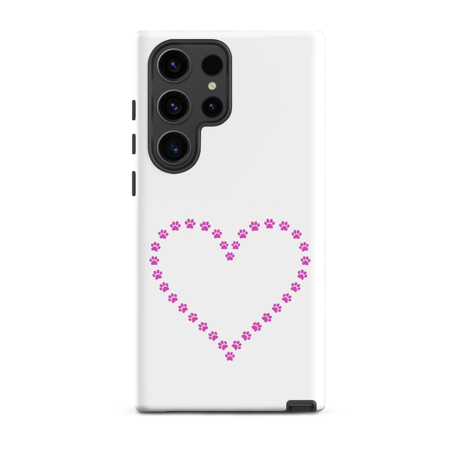 Phone Case for Samsung Galaxy with pink paw print heart design, perfect for pet lovers.