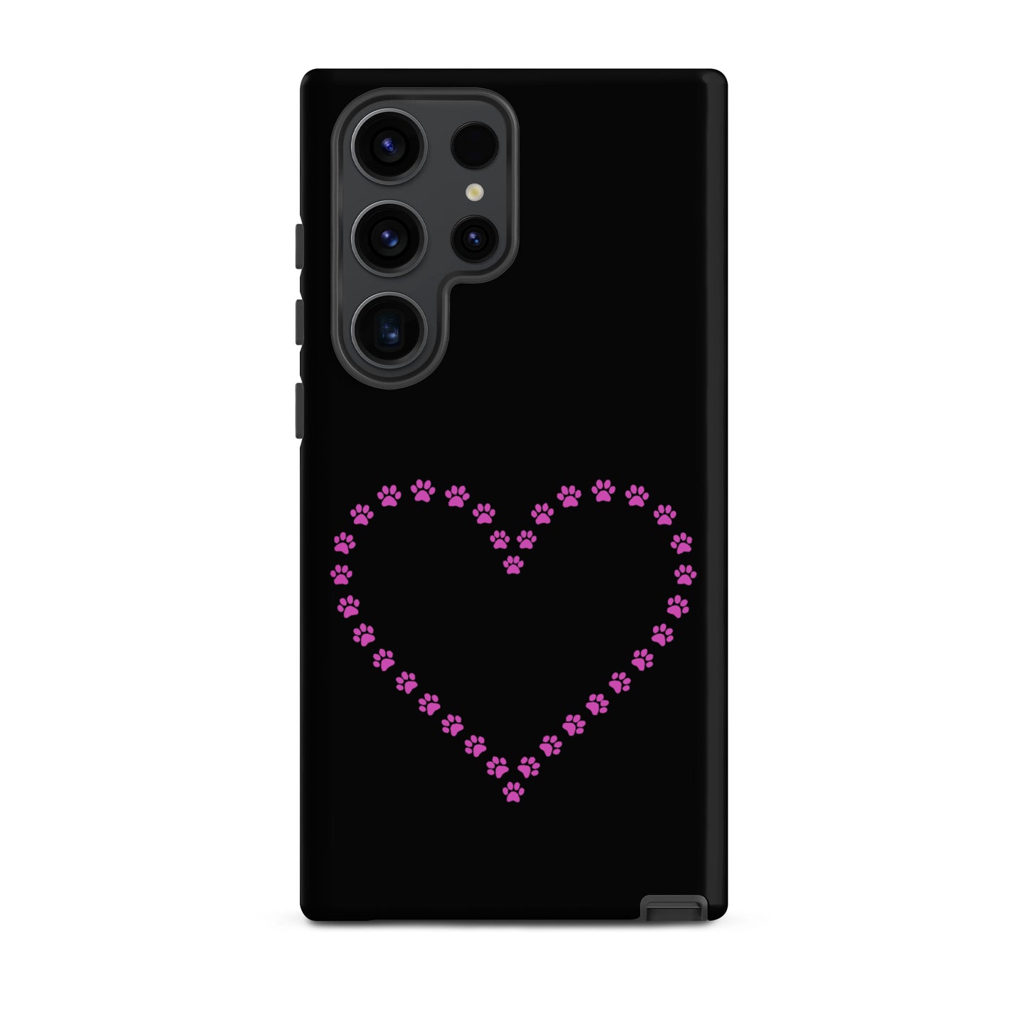 Phone Case with pink paw print heart design for pet lovers, perfect for Samsung Galaxy.