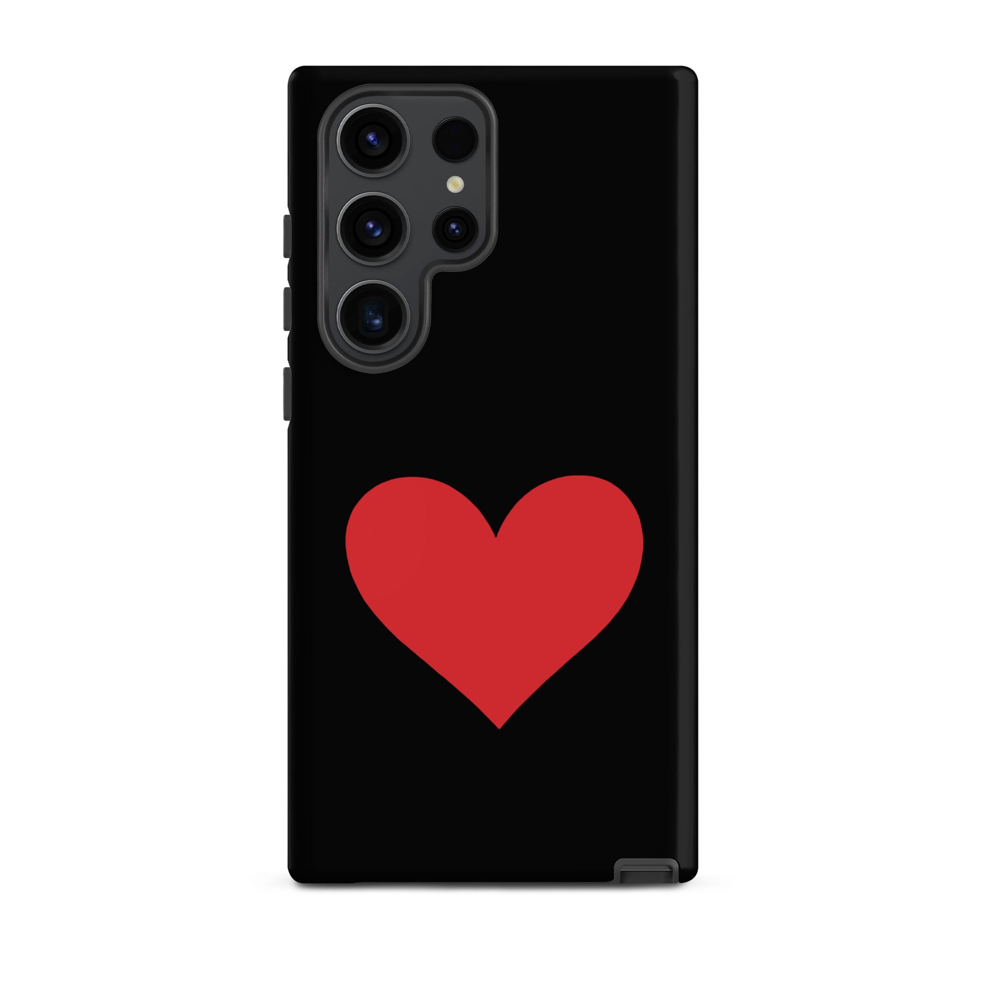 Phone Case for Samsung Galaxy with a bold red heart graphic on a black background.