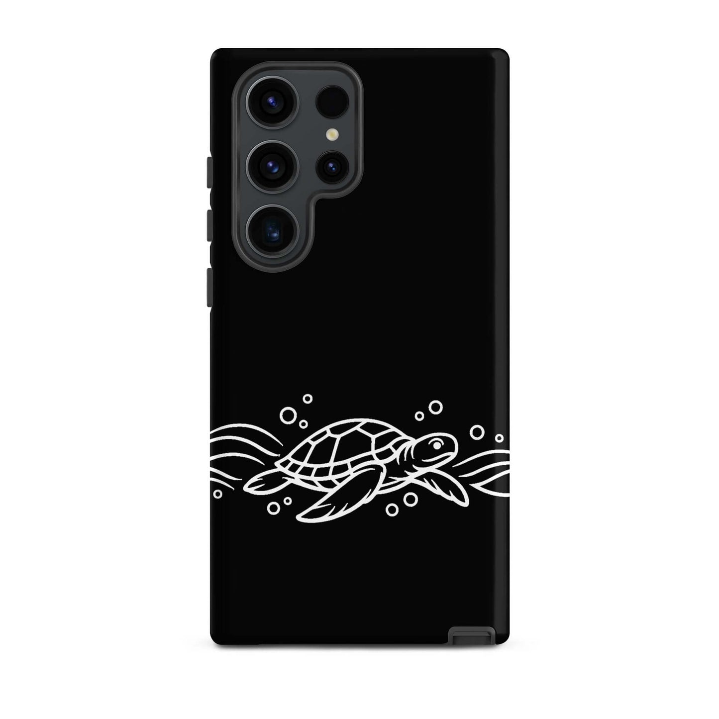 Phone Case for Samsung Galaxy featuring a minimalist sea turtle design with waves and bubbles.