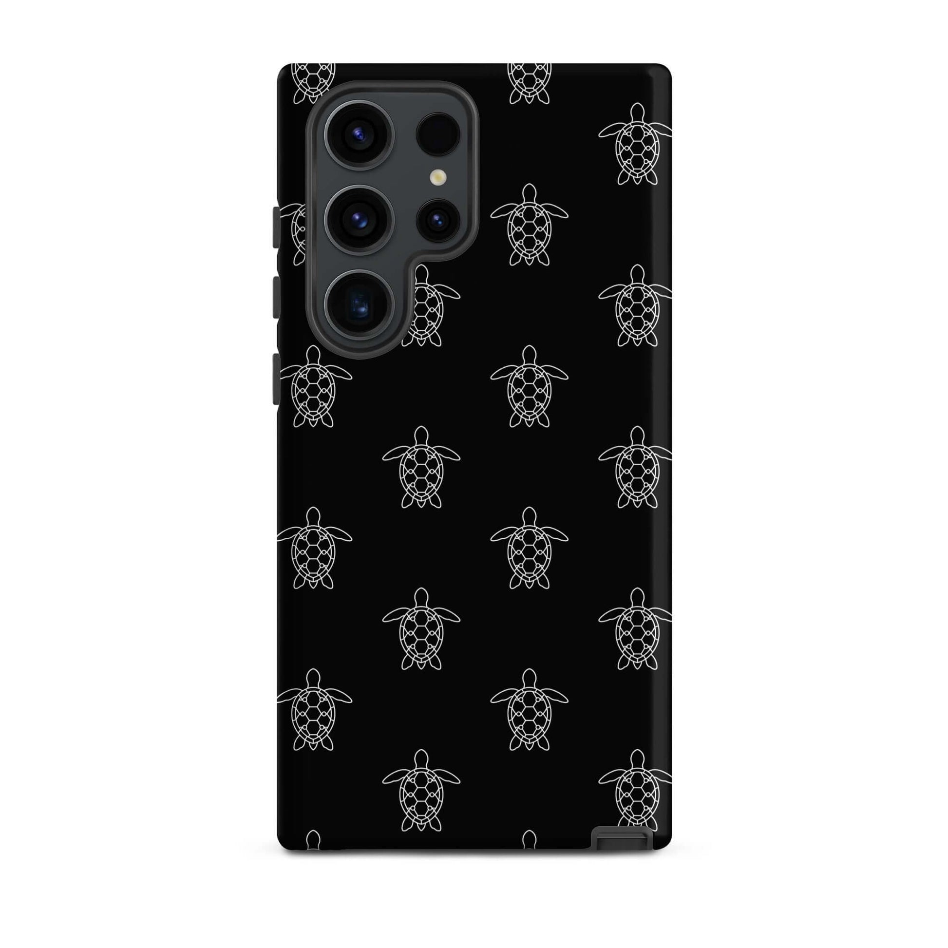Phone Case for Samsung Galaxy featuring a minimalist sea turtle pattern on a sleek black background.