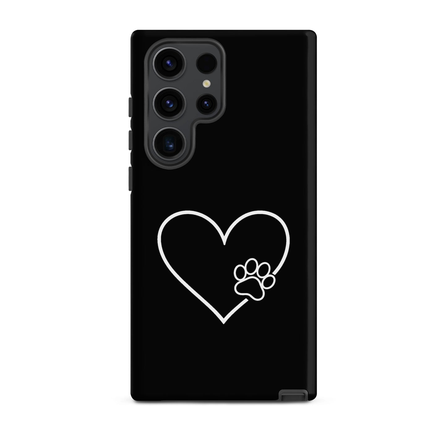 Elegant Heart Paw Print Phone Case for Samsung Galaxy featuring a white heart and paw design, ideal for pet lovers and premium protection.