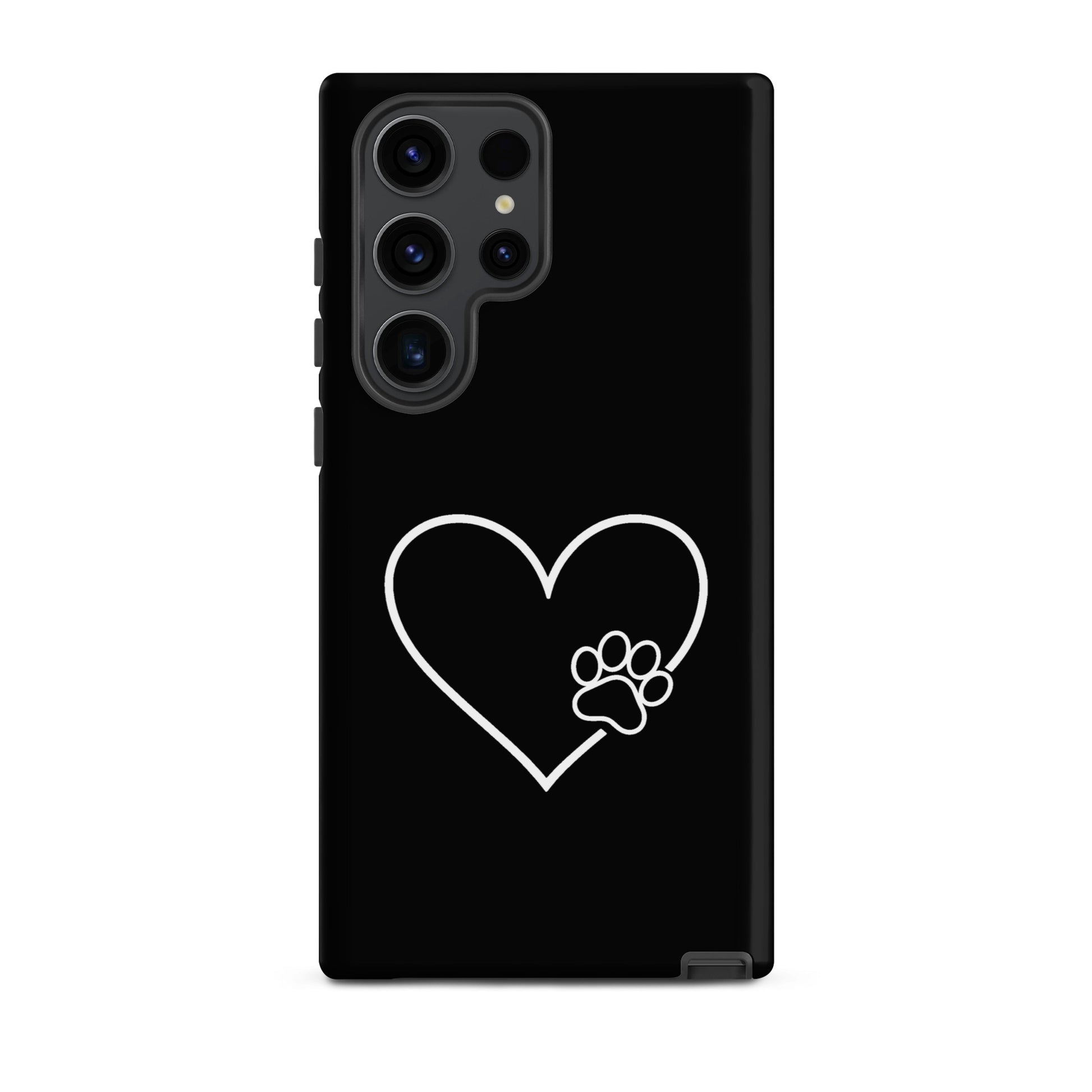 Elegant Heart Paw Print Phone Case for Samsung Galaxy featuring a white heart and paw design, ideal for pet lovers and premium protection.