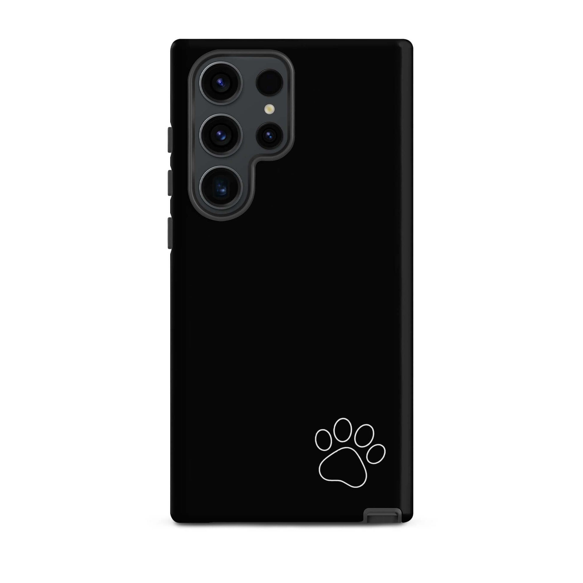 Phone Case for Samsung Galaxy with white paw print, black minimalist design.