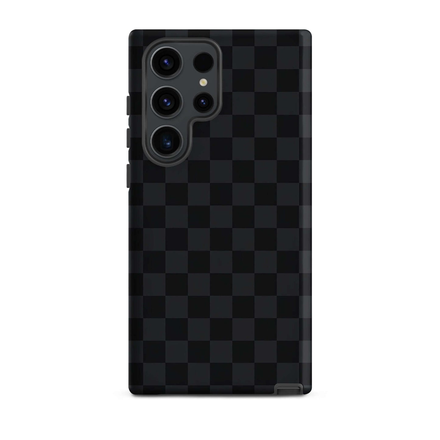 Phone Case for Samsung Galaxy featuring black and charcoal checkered design, sleek and modern with excellent protection.