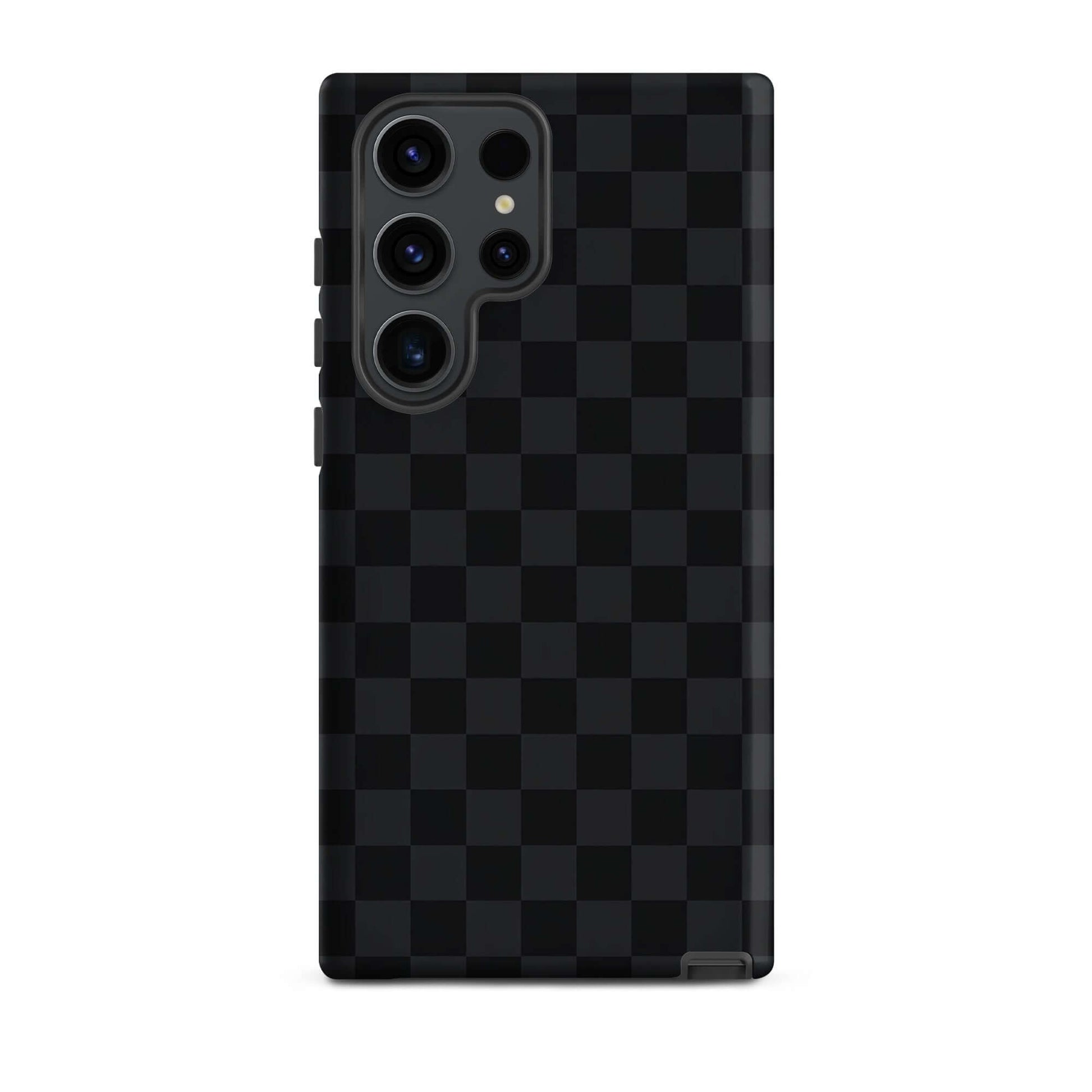 Phone Case for Samsung Galaxy featuring black and charcoal checkered design, sleek and modern with excellent protection.