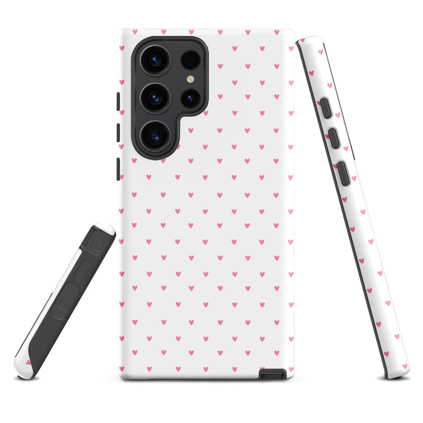 Phone Case for Samsung Galaxy with heart-dot pattern, featuring pink hearts on a white background for a cute and modern look.