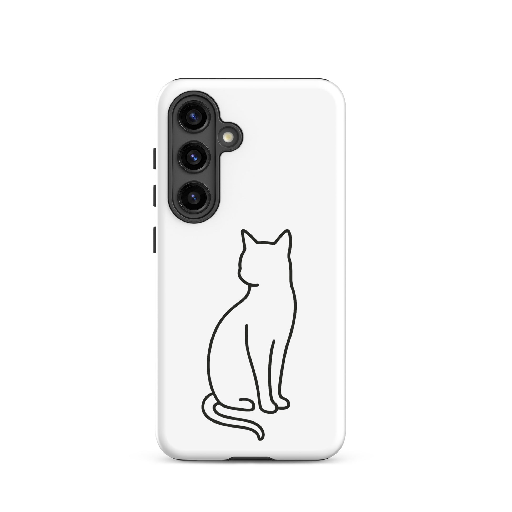 Phone Case for Samsung Galaxy featuring a minimalist outline of a sitting cat, perfect for modern pet lovers.