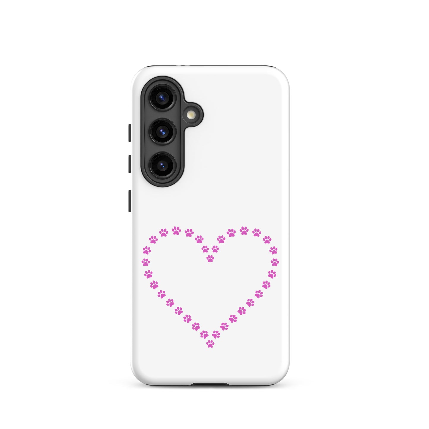 Phone Case for Samsung Galaxy featuring a heart design made of pink paw prints for pet lovers.