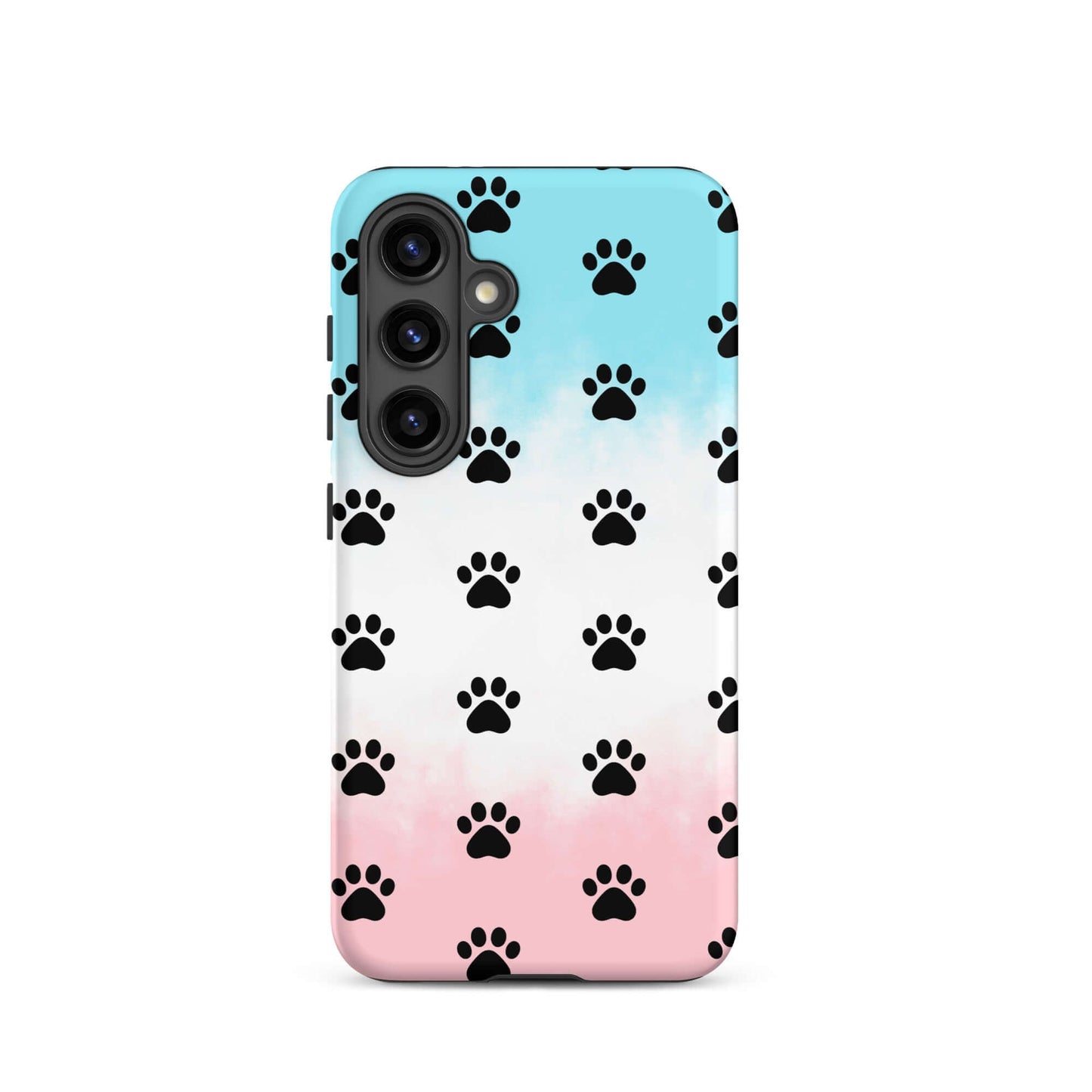 Phone Case for iPhone with playful paw print pattern in blue and pink colors.