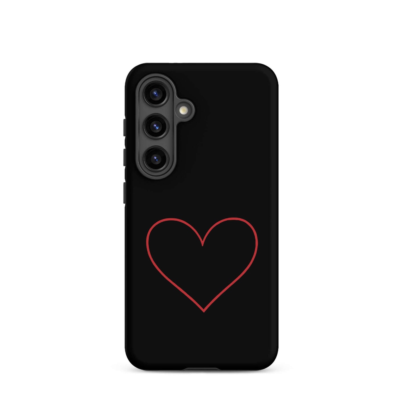 Phone Case for Samsung Galaxy featuring minimalist crimson heart design on a sleek black background.