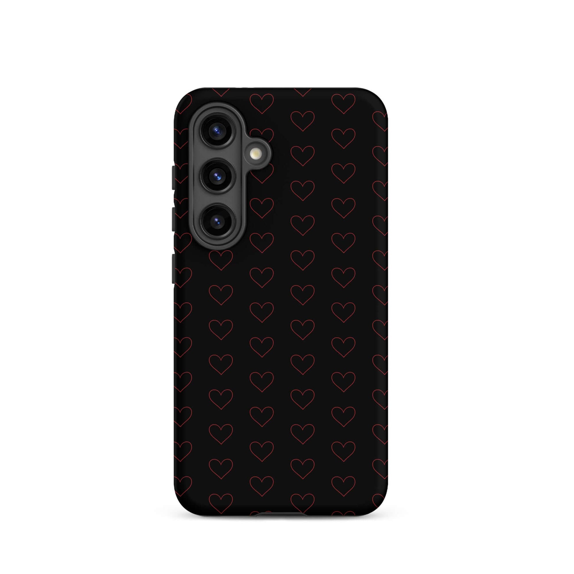Phone Case for Samsung Galaxy with elegant crimson heart pattern on a sleek black background.