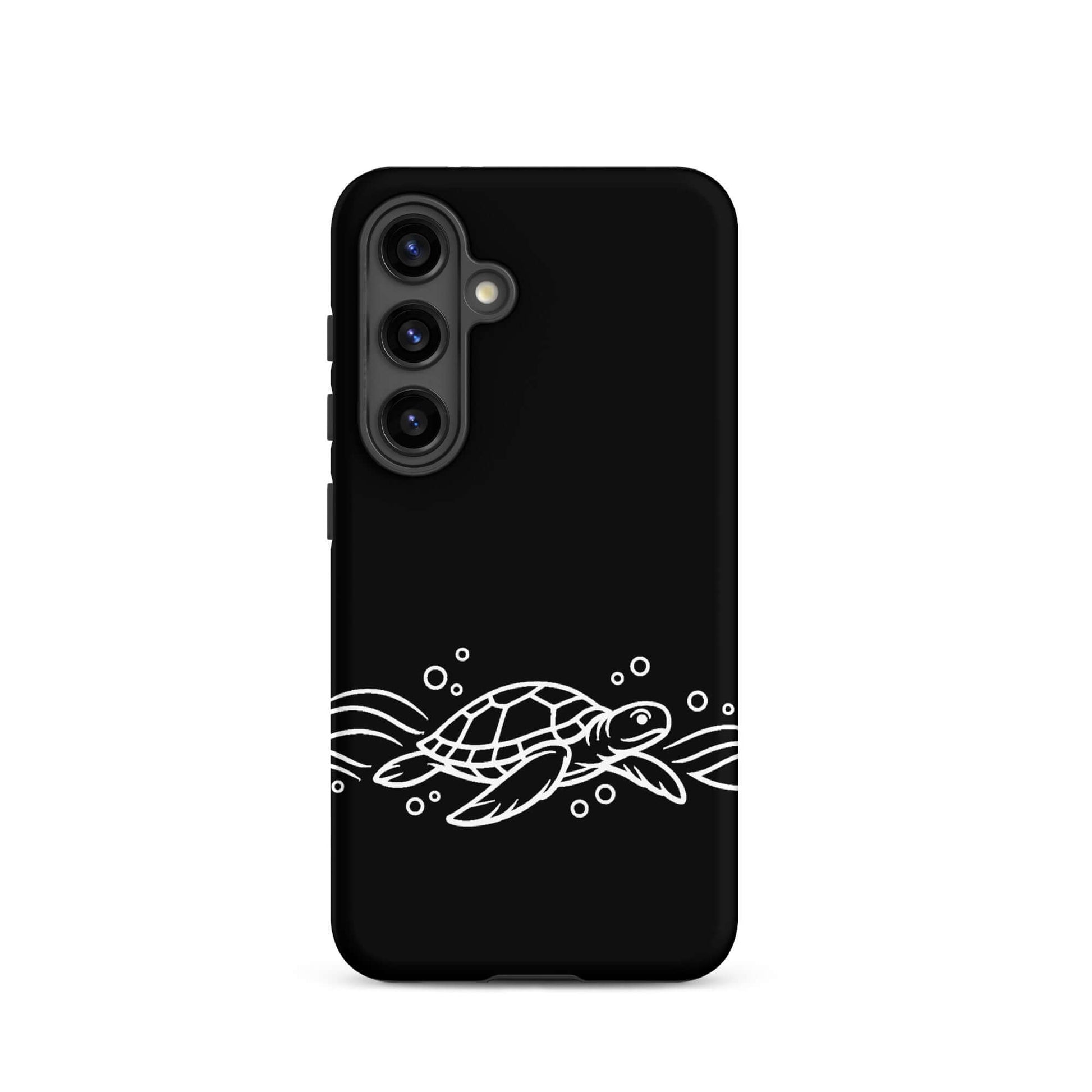 Phone Case for Samsung Galaxy featuring a minimalist sea turtle design with abstract waves and bubbles.