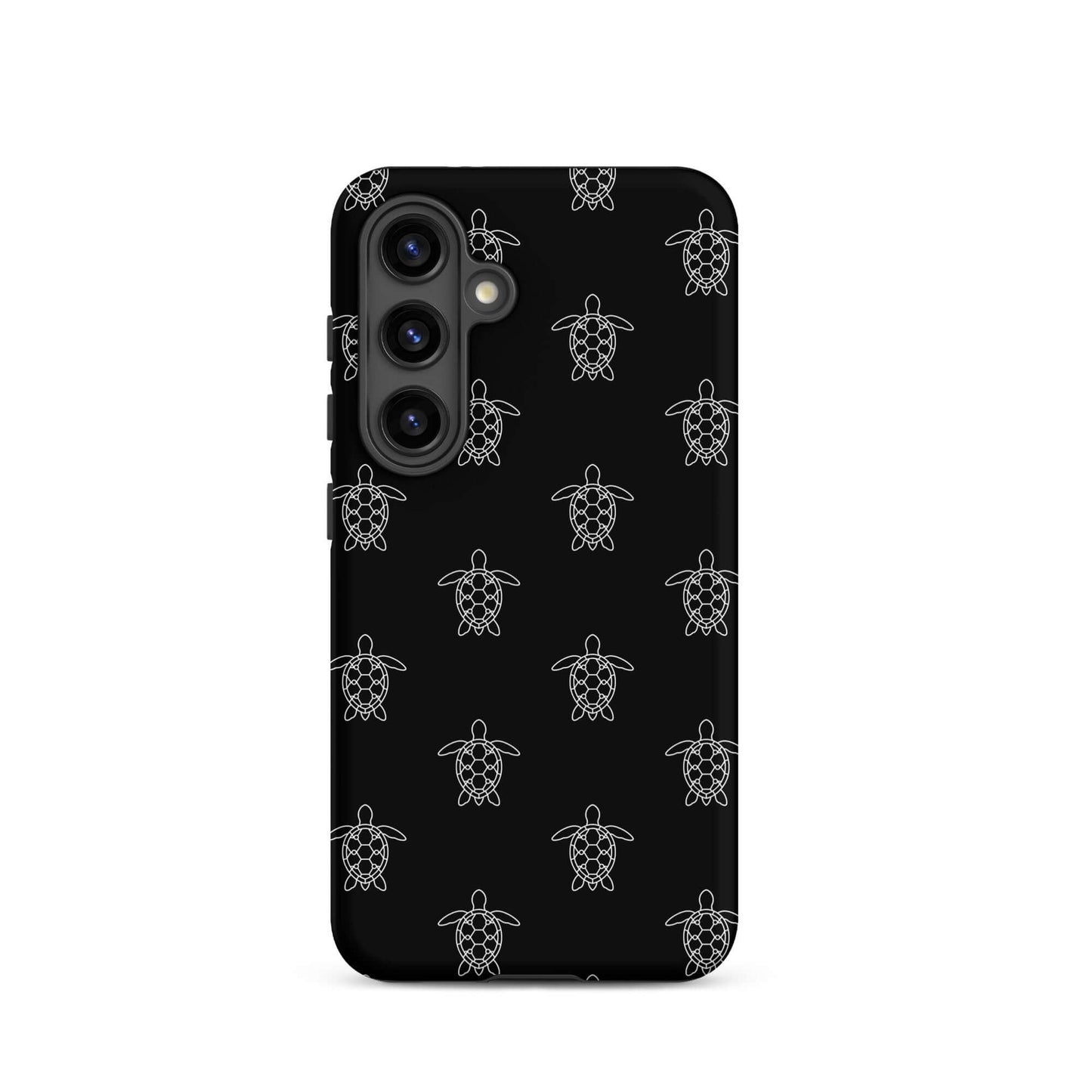 Phone Case for Samsung Galaxy with minimalist sea turtle pattern in black background.