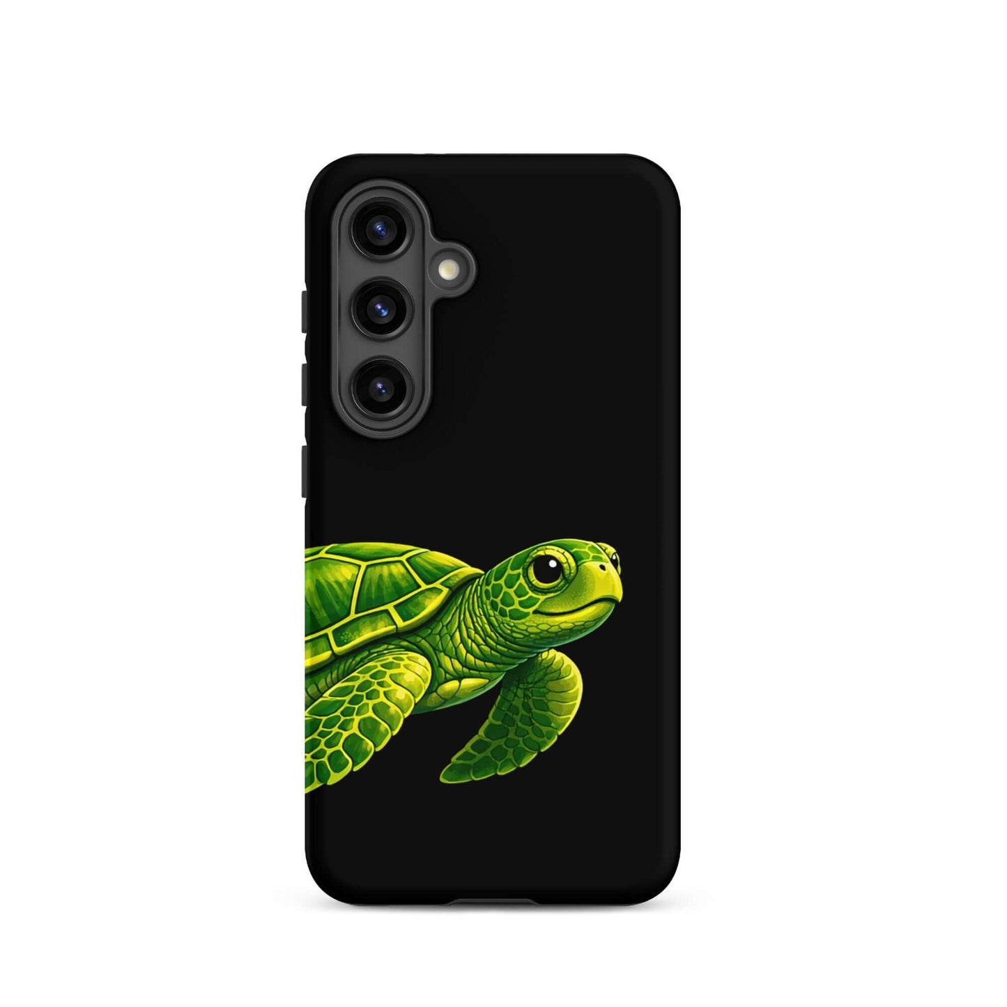 Phone case for Samsung Galaxy featuring vibrant sea turtle design on a black background.