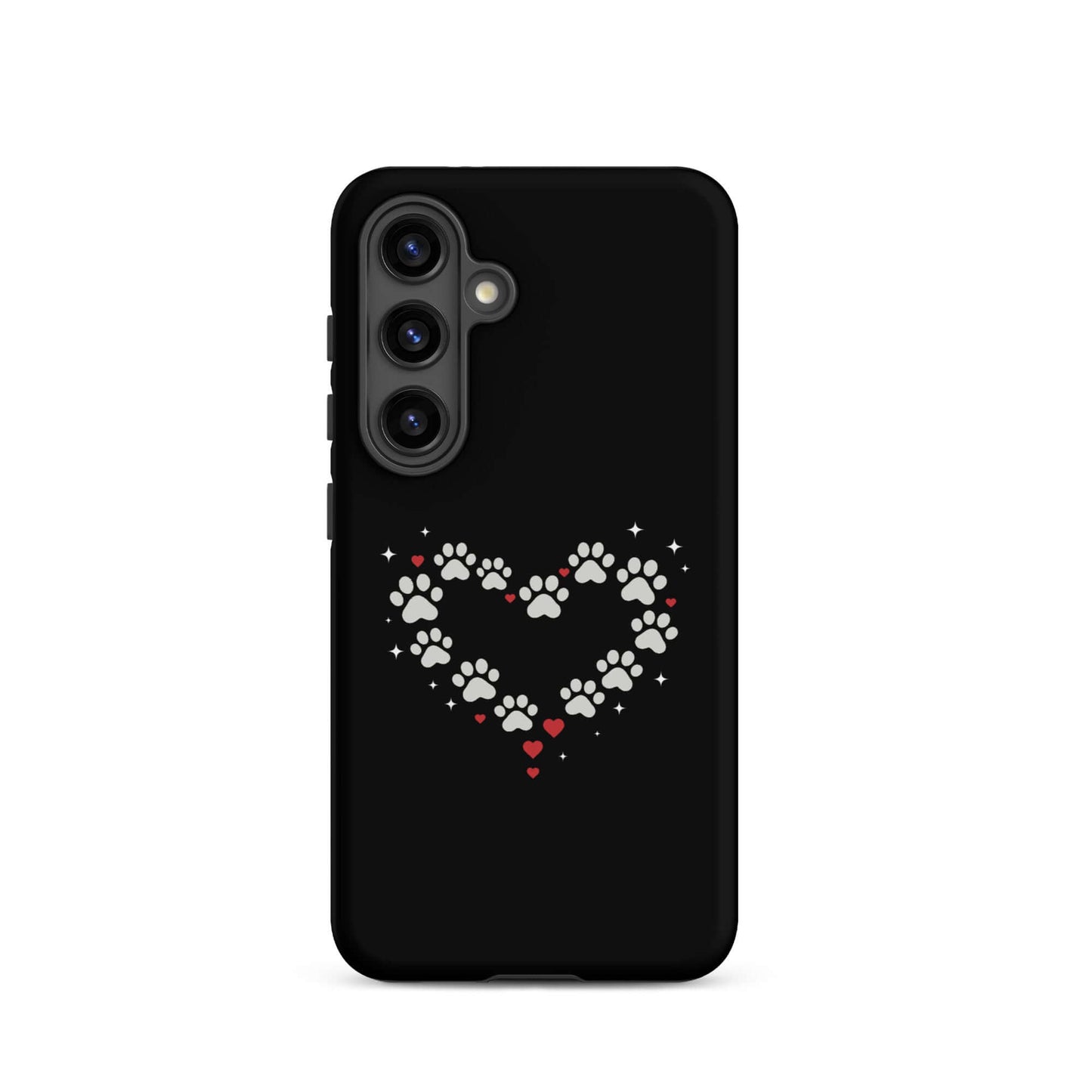 Phone Case for Samsung Galaxy with paw-print heart design on a black background.