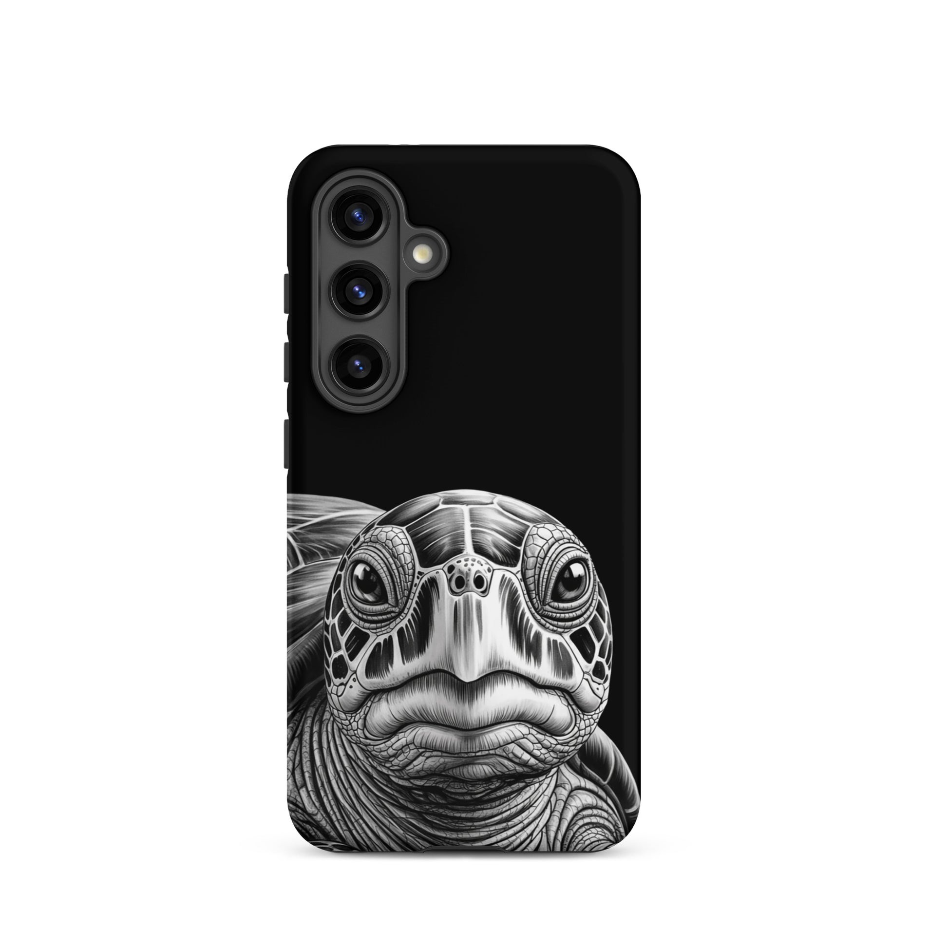Phone Case for Samsung Galaxy with ancient sea turtle design in black-and-white pencil sketch, luxury and protection.