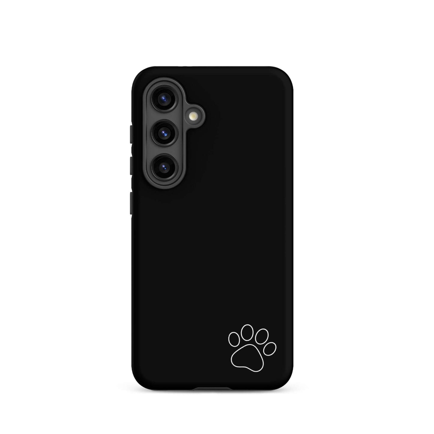 Phone Case for Samsung Galaxy in black with a white paw print, featuring a minimalist design and tough protection.