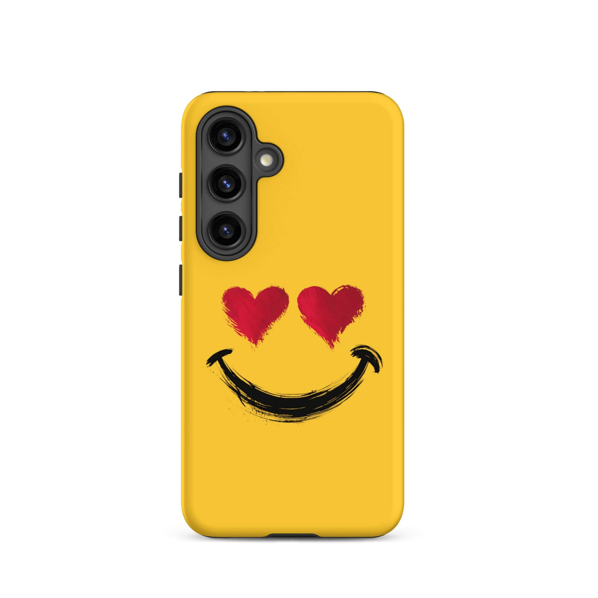 Phone Case for Samsung Galaxy with heart-eyes smiley art, bold style, and vibrant yellow design for premium protection.