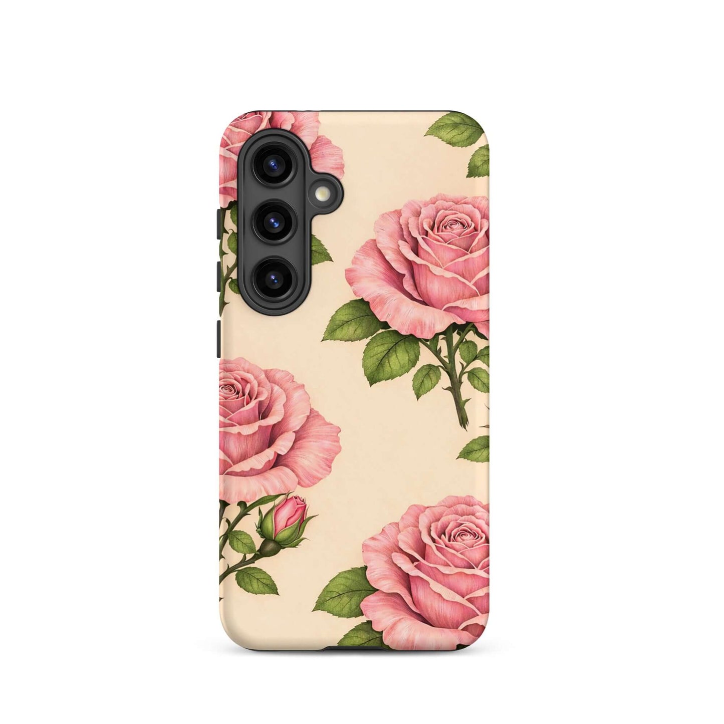 Phone Case for Samsung Galaxy with pink roses on cream background, offering elegant protection and timeless floral design.