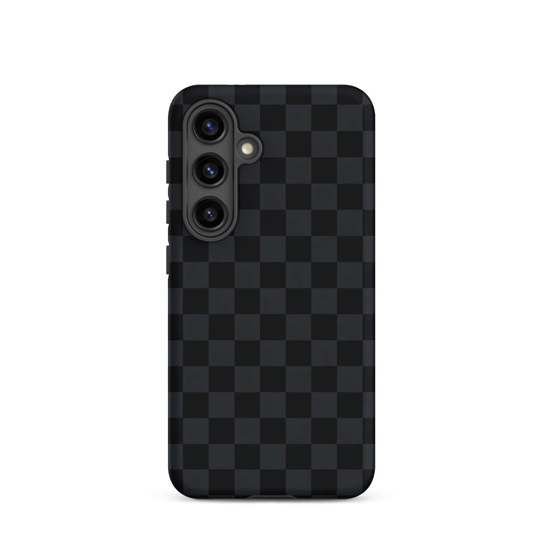 Phone Case for Samsung Galaxy with black and charcoal checkered design, sleek and stylish protection.