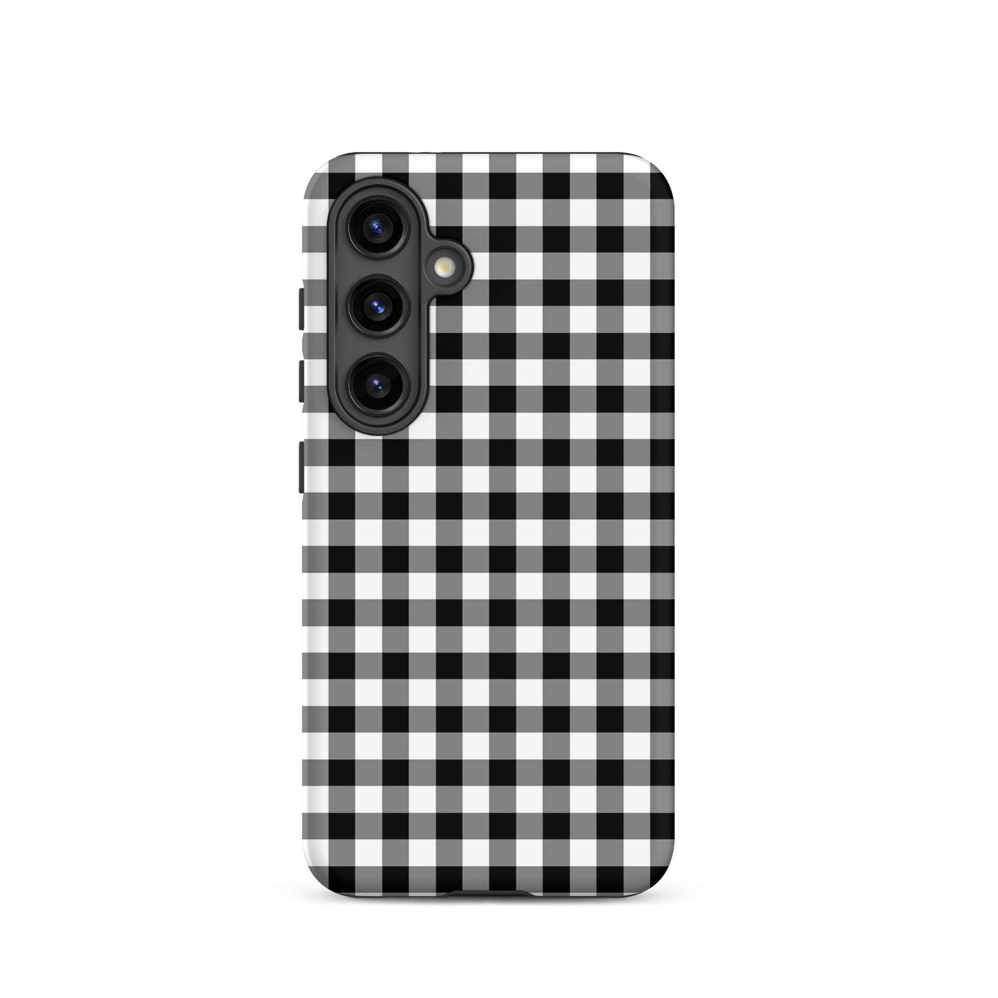 Phone Case for Samsung Galaxy with black-and-white gingham pattern, chic stylish design offering protection and playful charm.