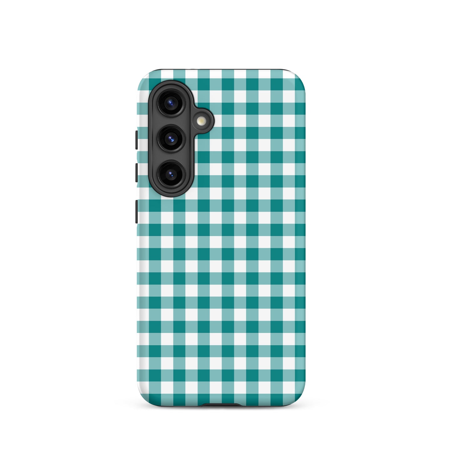 Phone Case for Samsung Galaxy with teal gingham pattern, stylish and protective design.