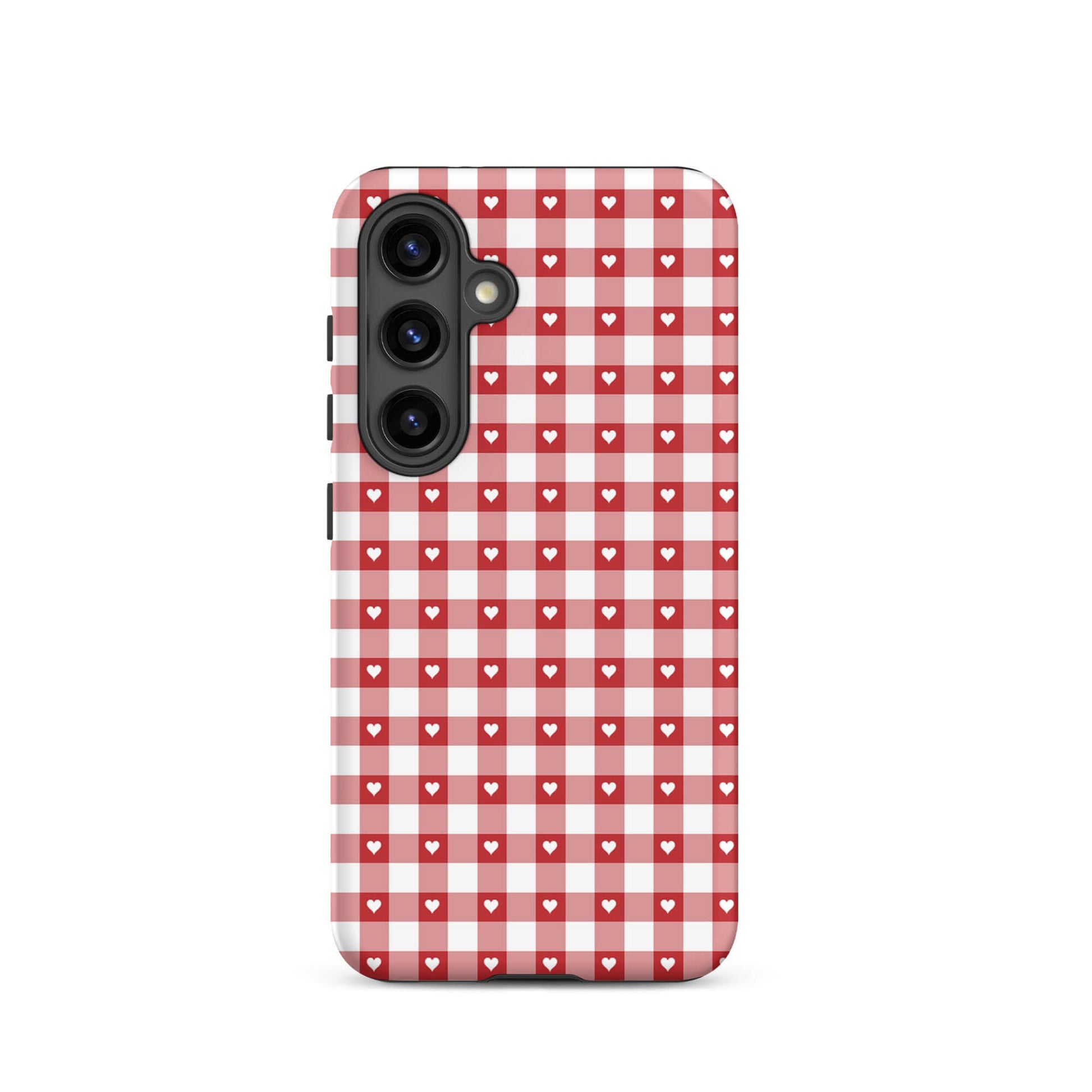 Phone Case for Samsung Galaxy with red and white gingham pattern and heart design, stylish and protective accessory.