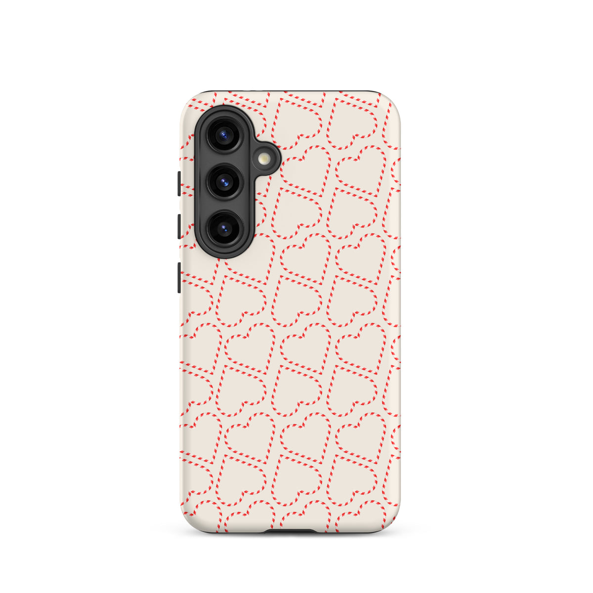 Phone Case for Samsung Galaxy with holiday candy cane heart pattern design, featuring red and white stripes for festive, cozy vibes.