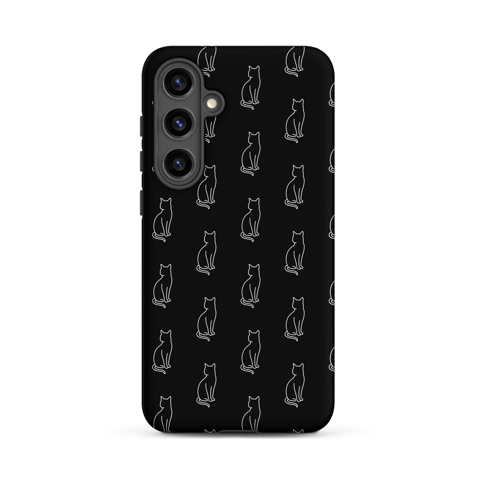 Phone Case for Samsung Galaxy featuring a charming minimalist sitting cat pattern.