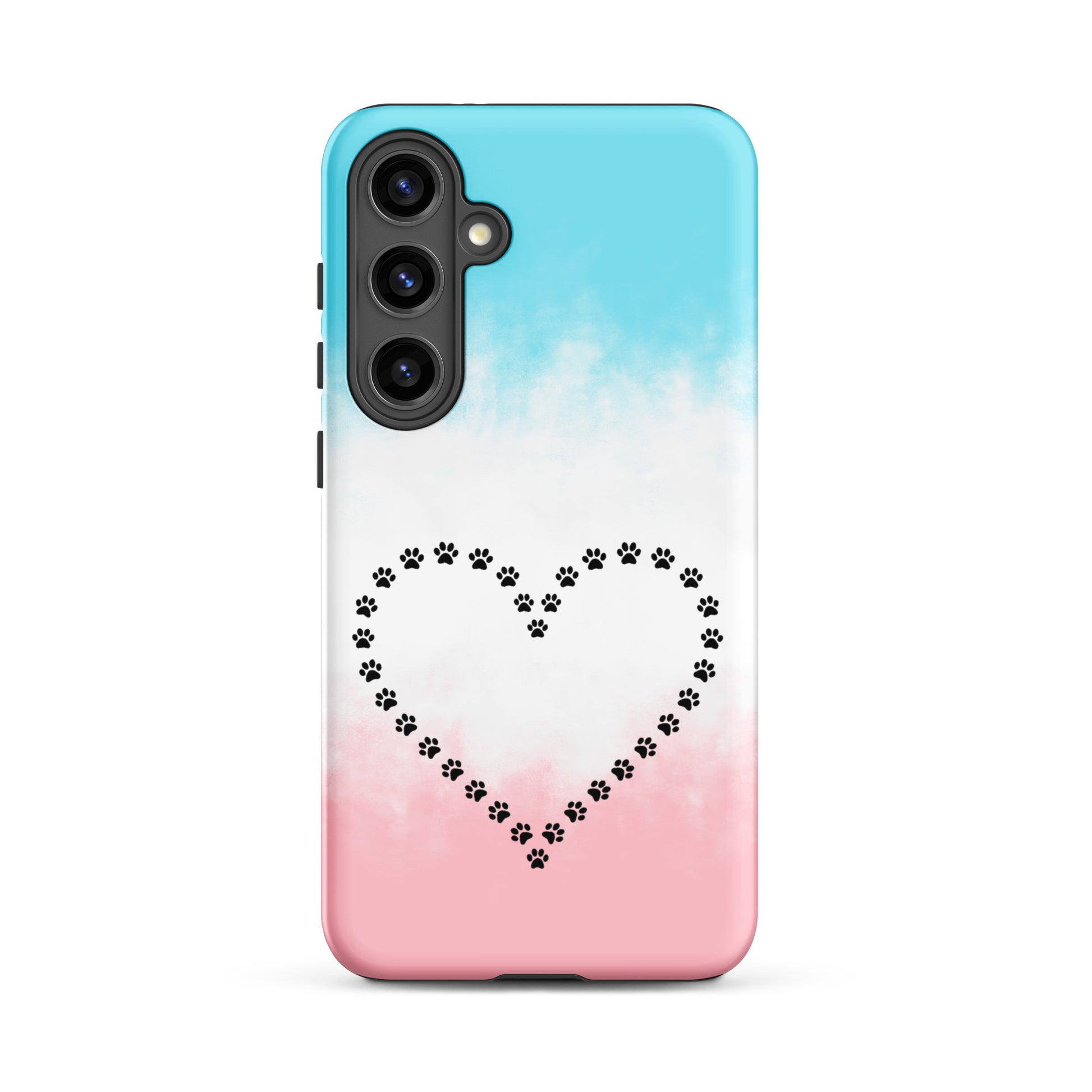 Phone Case for Samsung Galaxy with paw print heart design for pet lovers in pastel colors.