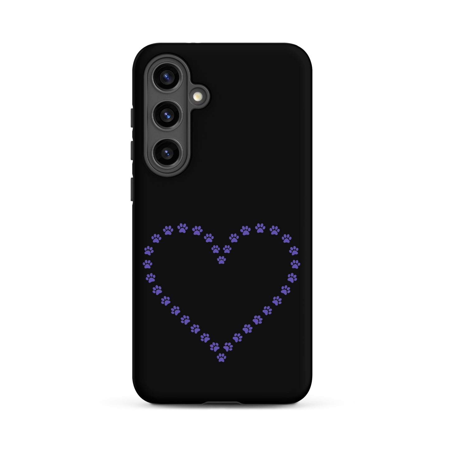 Phone Case for Samsung Galaxy with purple paw print heart design, perfect for pet lovers.