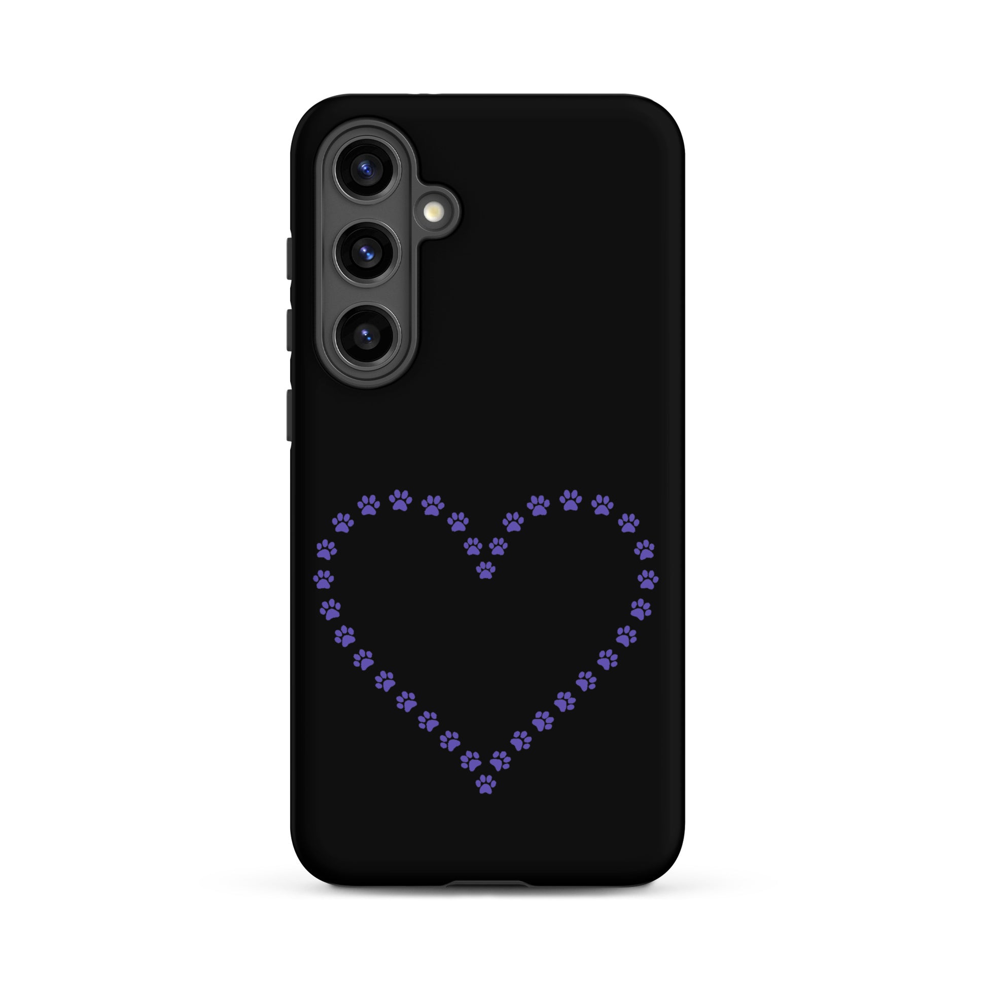 Phone Case for Samsung Galaxy with purple paw print heart design, perfect for pet lovers.