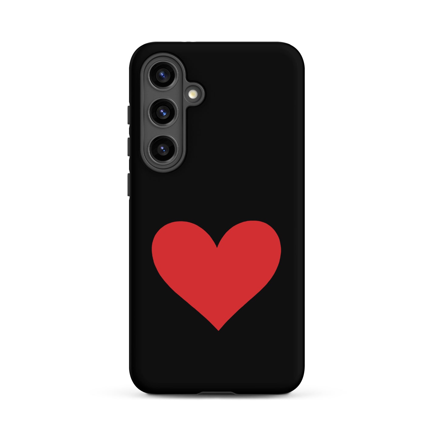 Phone Case for Samsung Galaxy with a striking red heart design on a black background.