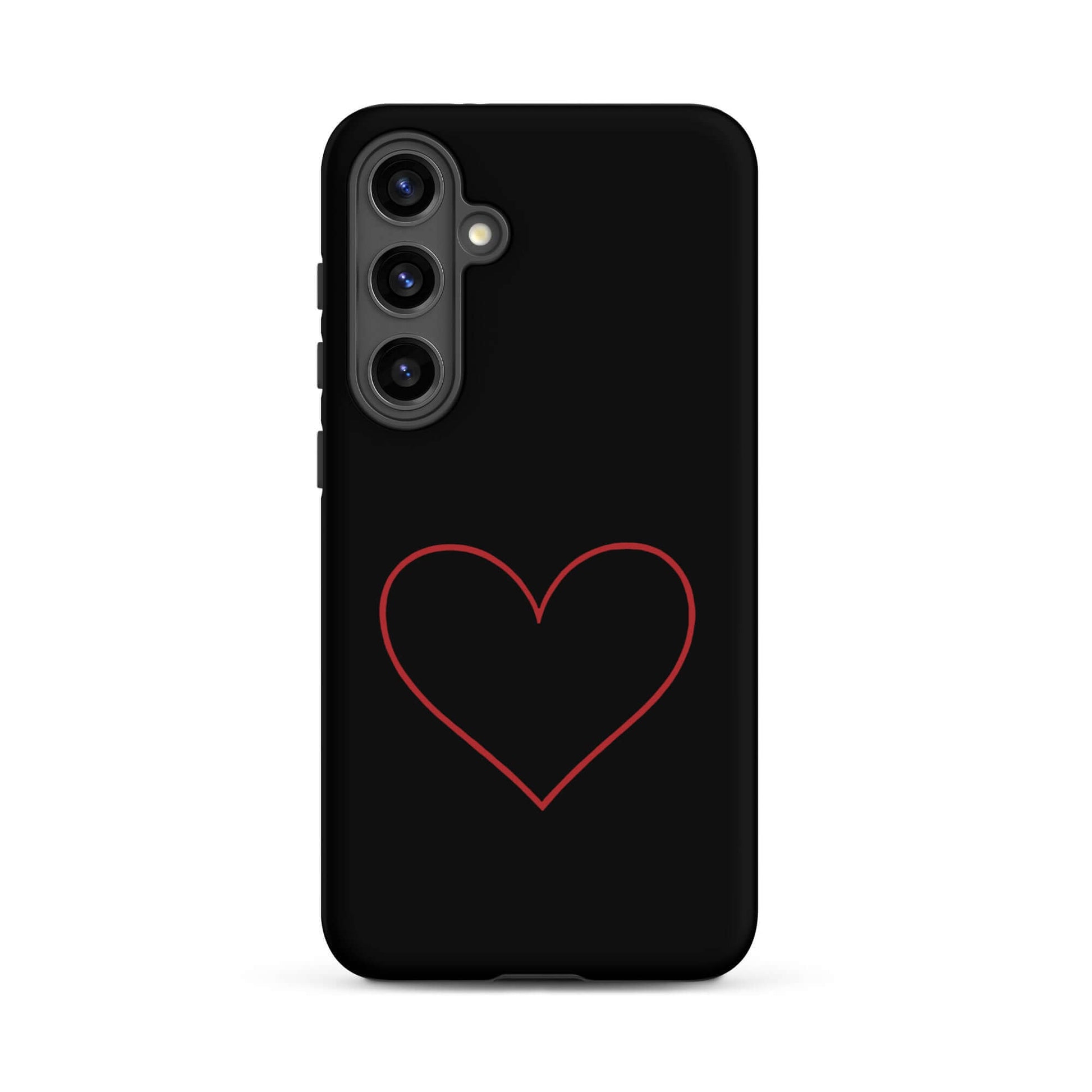 Phone Case for Samsung Galaxy featuring a minimalist crimson heart design on a sleek black background.