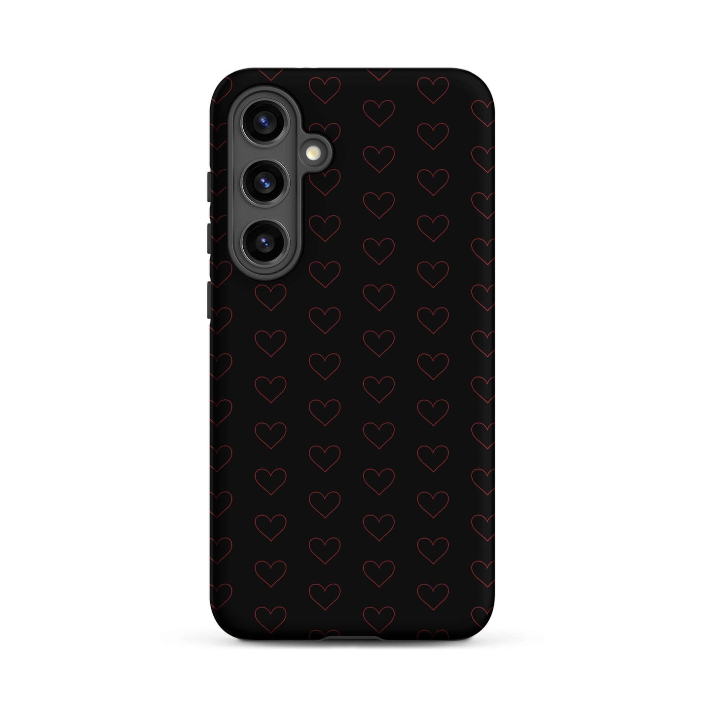 Phone Case for Samsung Galaxy with crimson heart pattern on a black background.