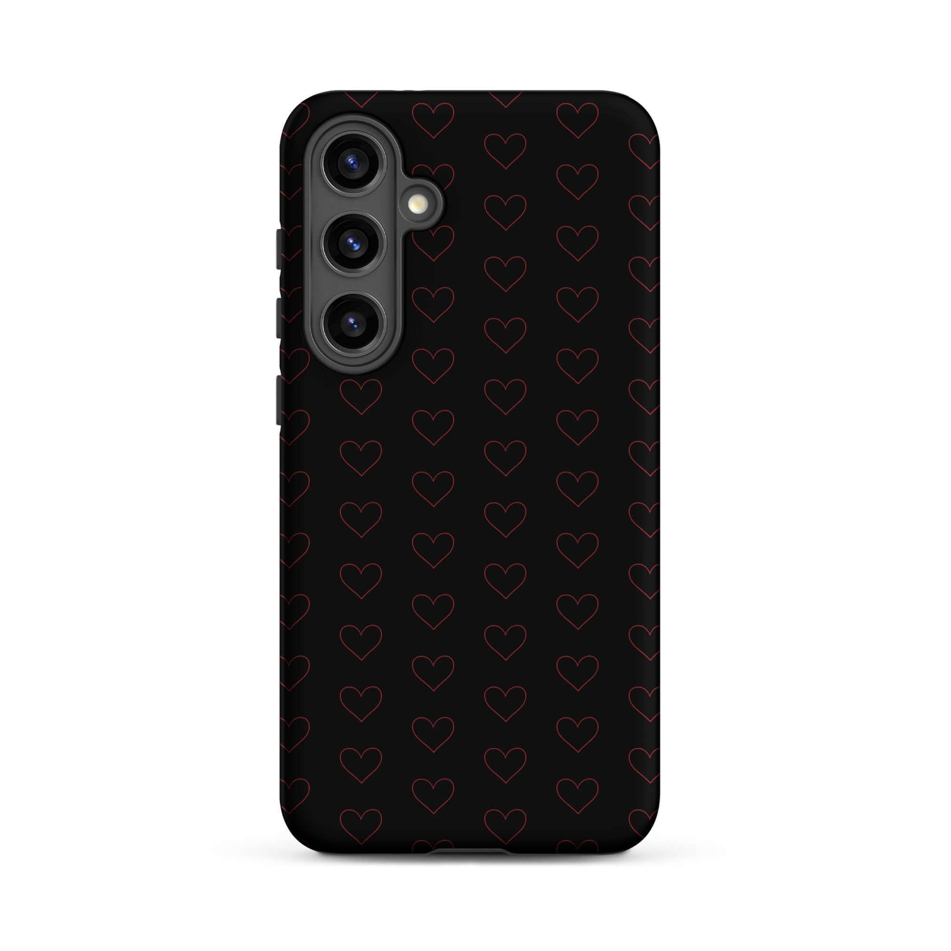 Phone Case for Samsung Galaxy with crimson heart pattern on a black background.