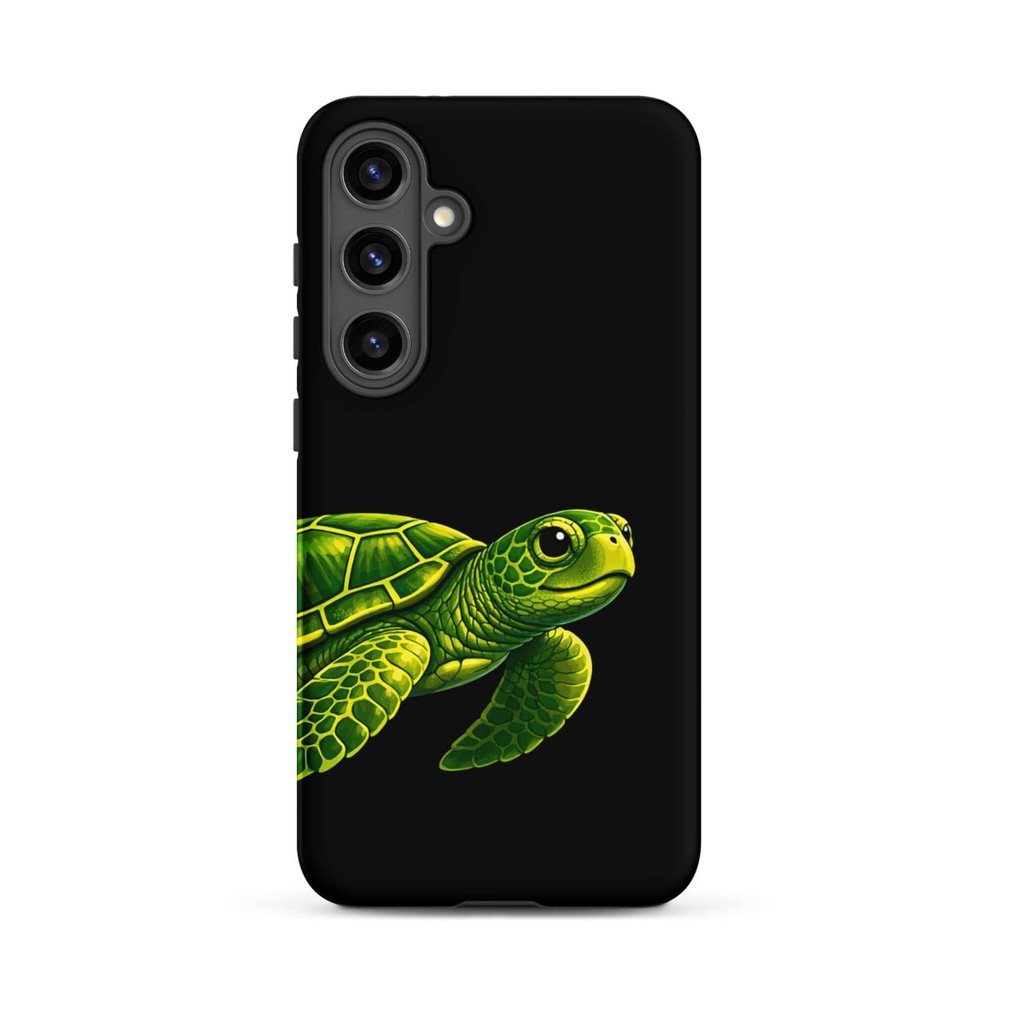 Phone case featuring a vibrant sea turtle design on a black background for Samsung Galaxy devices.