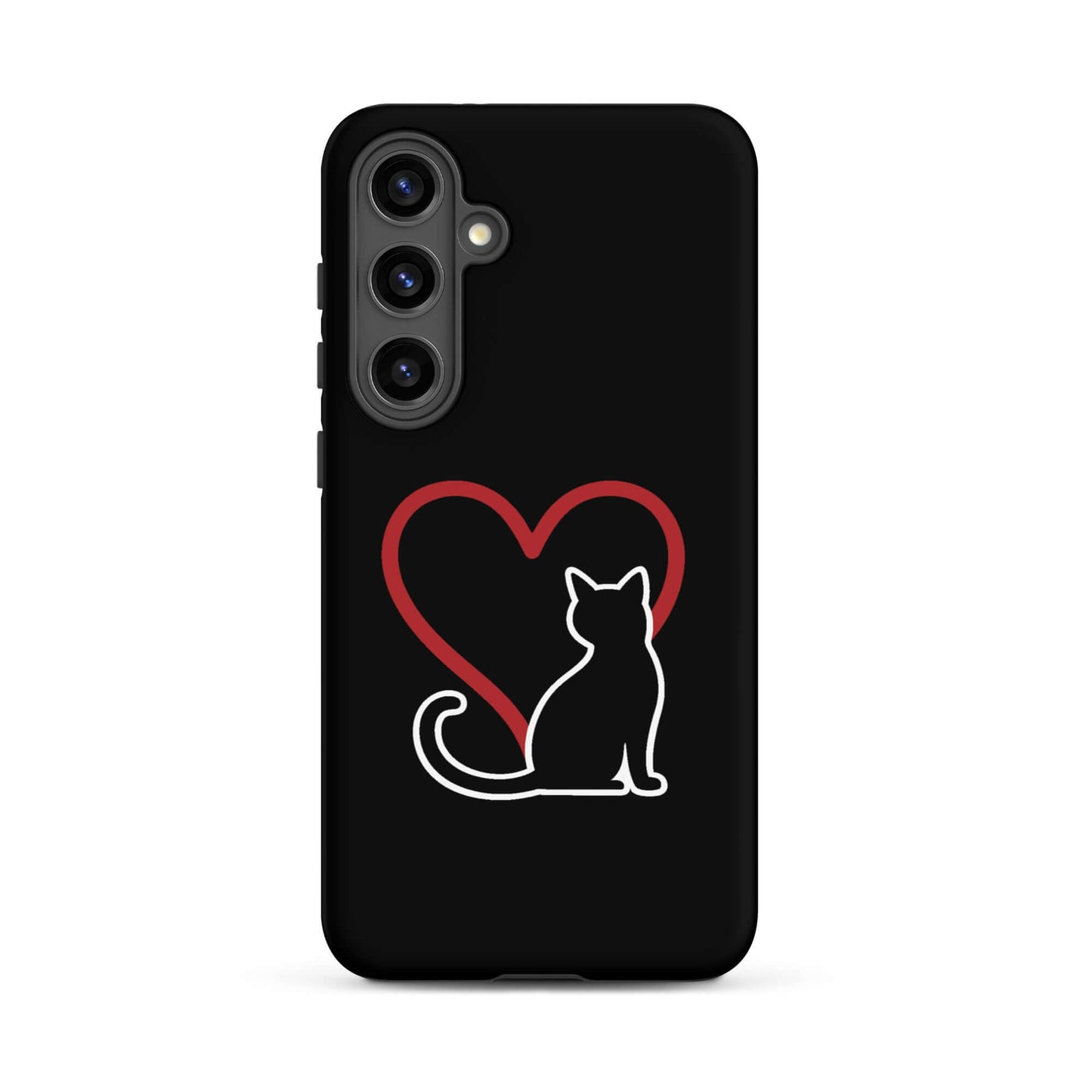 Phone Case with a minimalist black cat and red heart design, perfect for cat lovers who appreciate elegance.