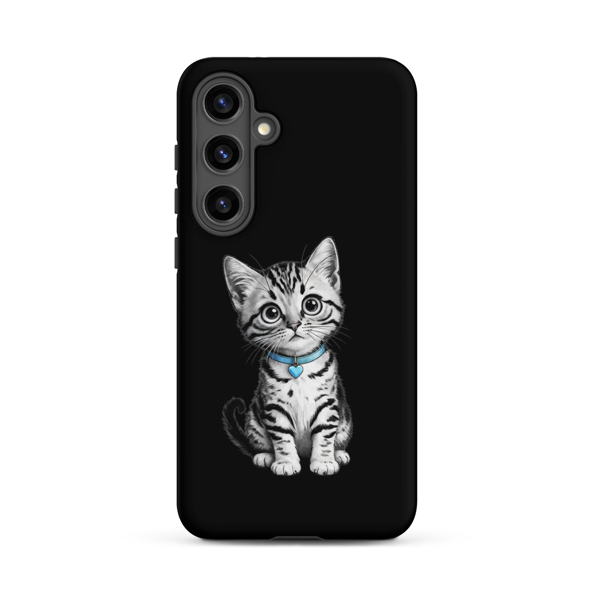 Phone Case for Samsung Galaxy featuring a kitten with a blue heart charm, offering artful design and premium protection.