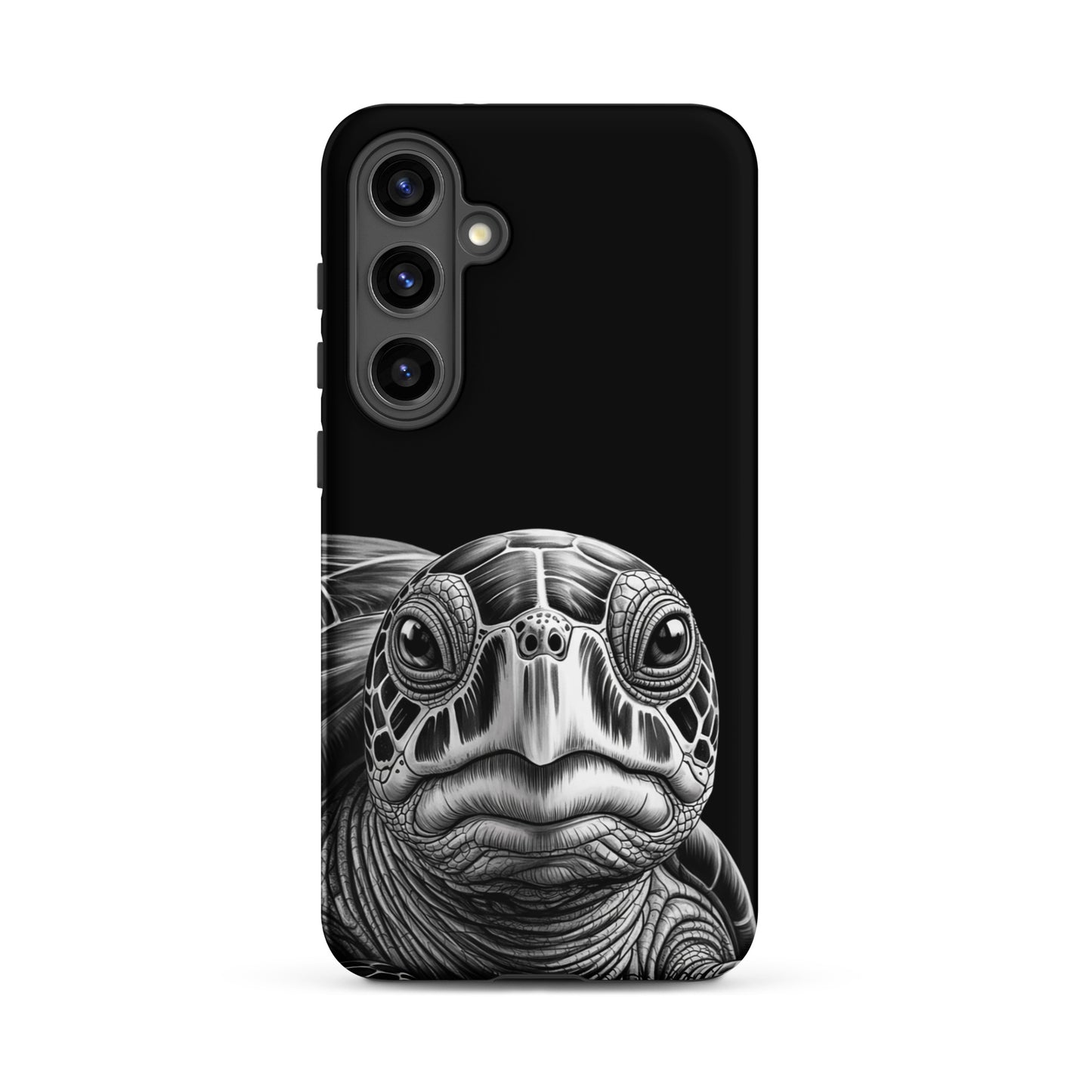 Phone Case featuring black-and-white sketch of ancient sea turtle for Samsung Galaxy, blending art and function in timeless protection.