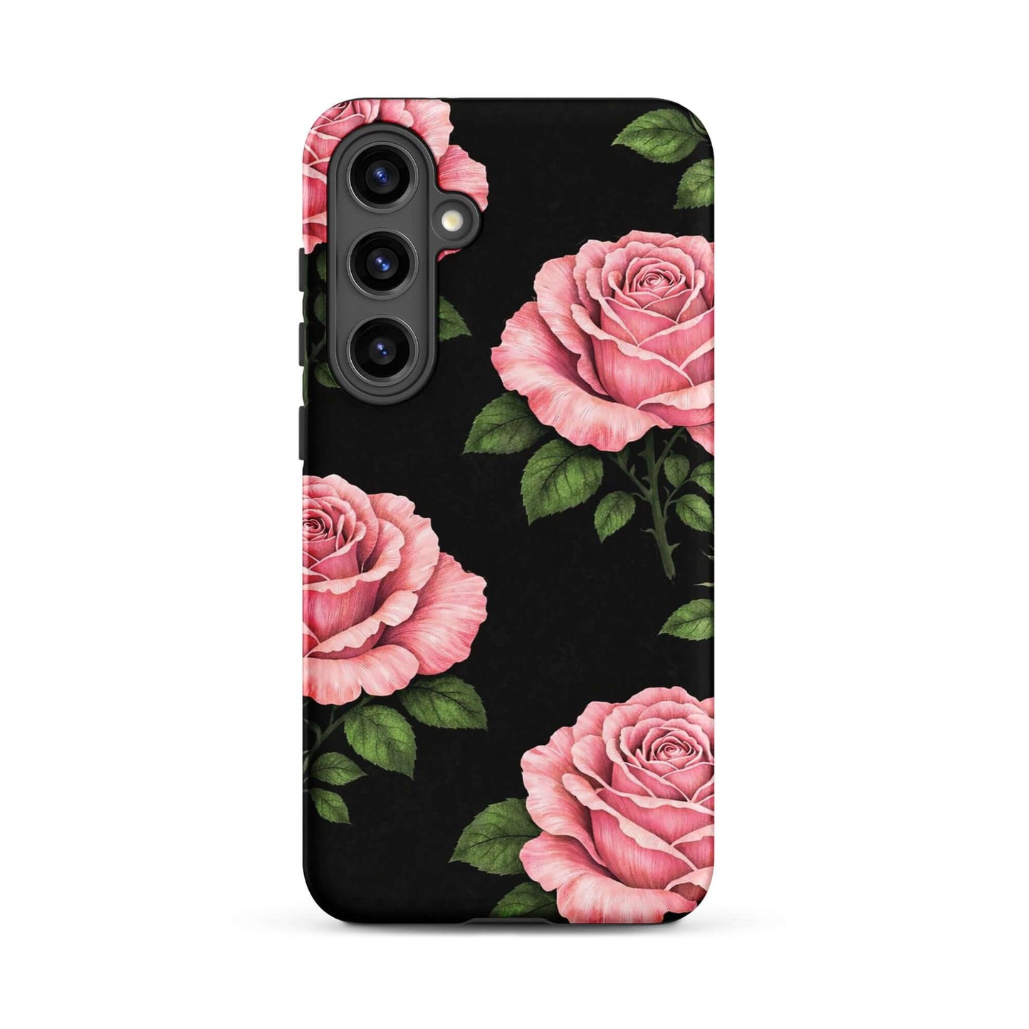 Phone Case for Samsung Galaxy with pink rose garden design and black background