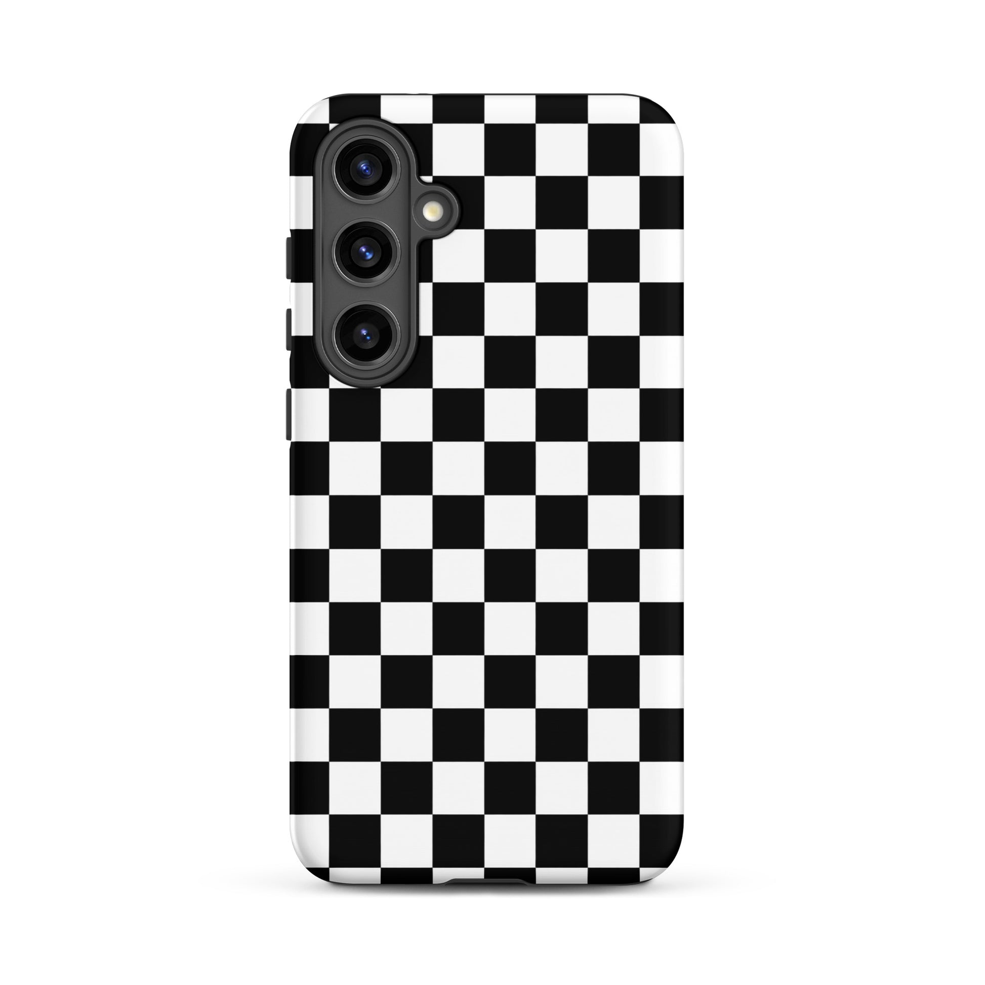 Phone Case for Samsung Galaxy with bold checkered pattern, fun and fearless design, black and white tough case.