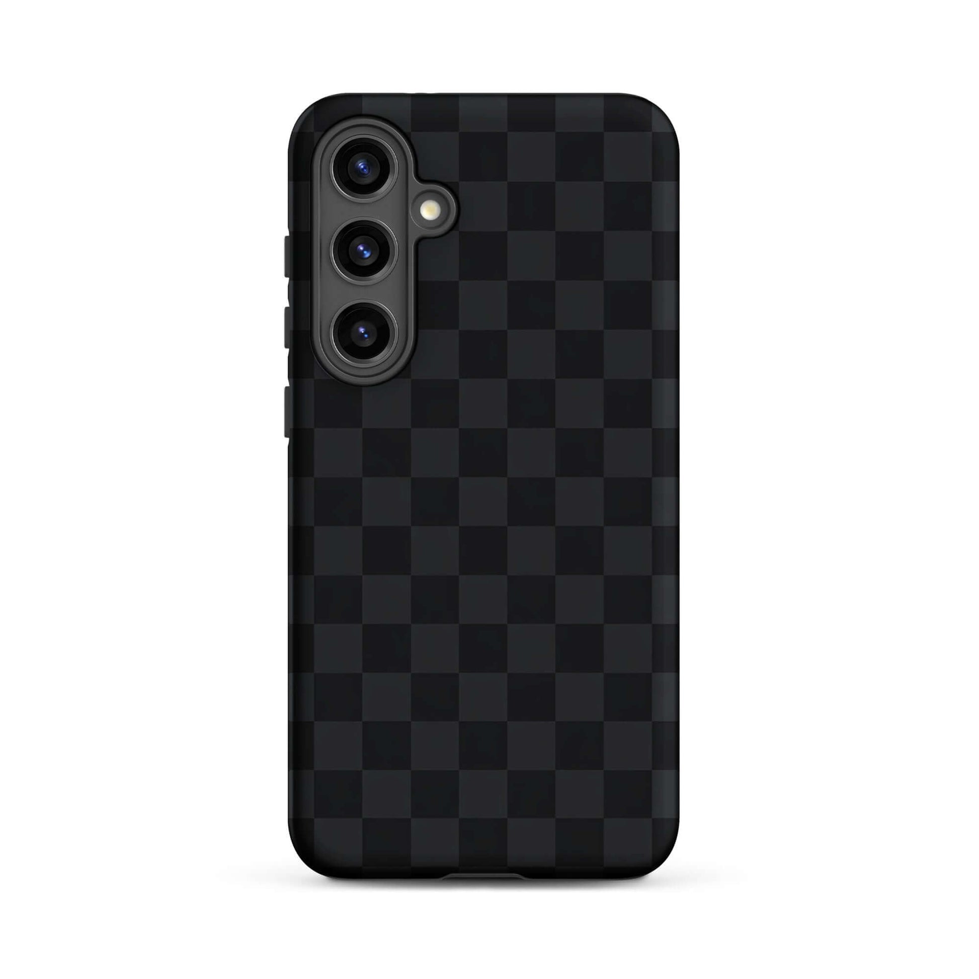 Phone Case for Samsung Galaxy with black and charcoal checkered design, sleek and modern style for everyday protection.