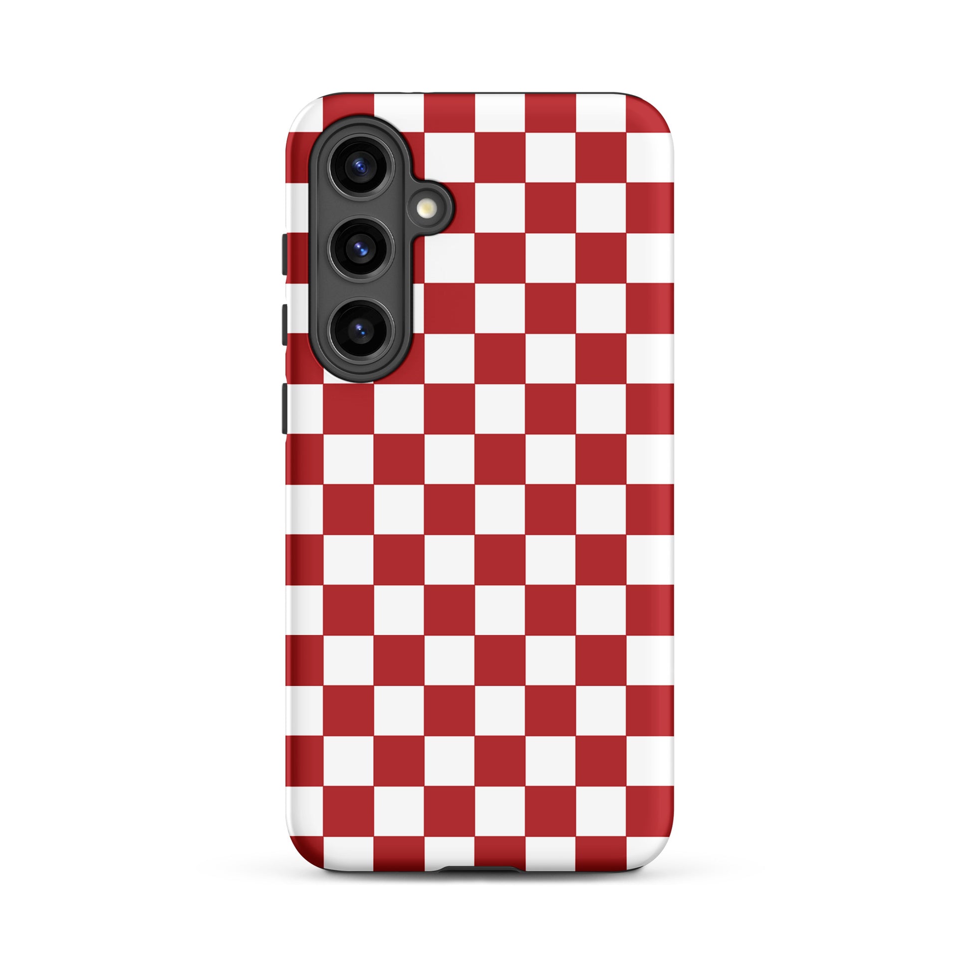 Phone Case for Samsung Galaxy with crimson red checkered design, stylish and fun accessory that enhances your mobile device's appearance.