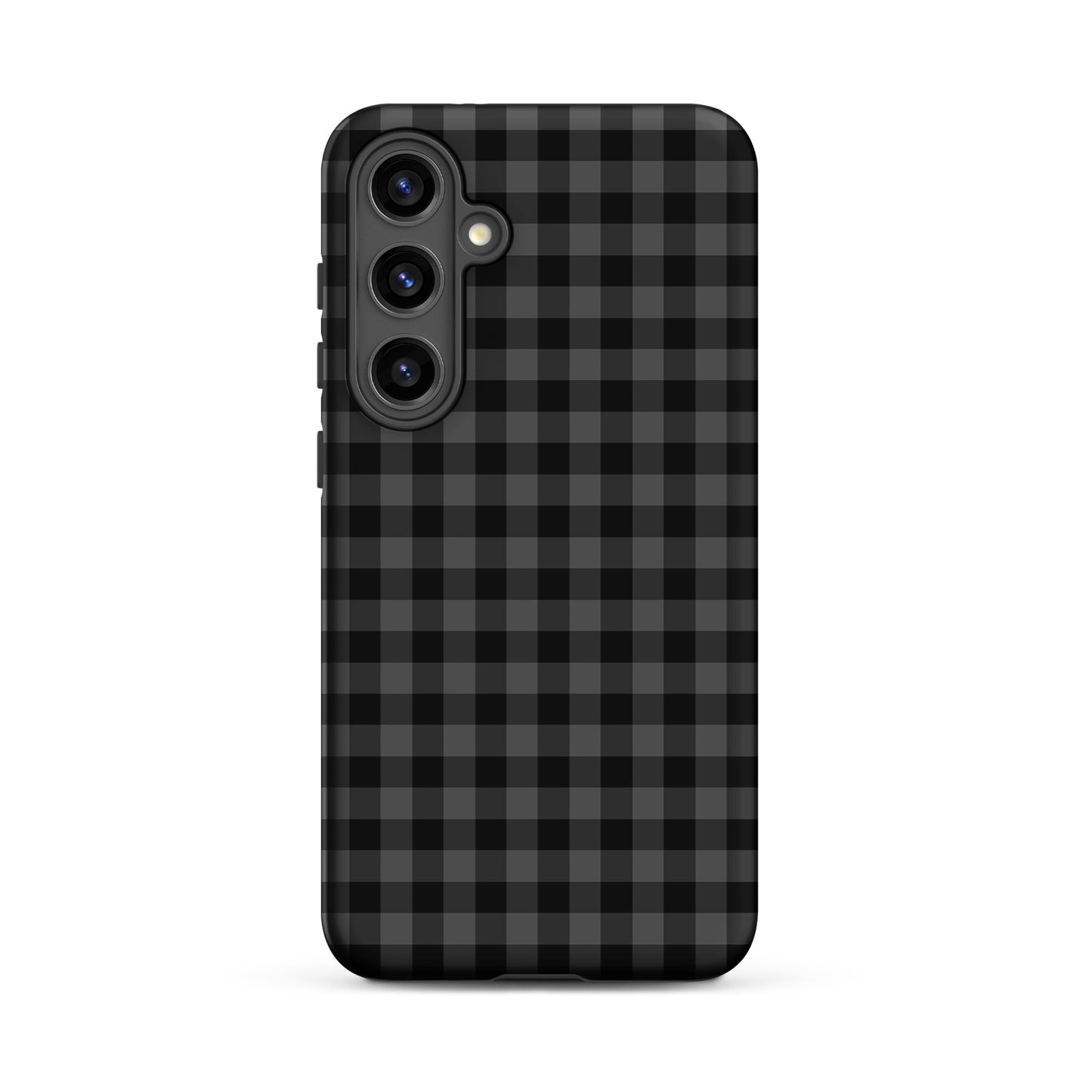 Phone Case for Samsung Galaxy with black-and-charcoal gingham pattern offering style and protection.