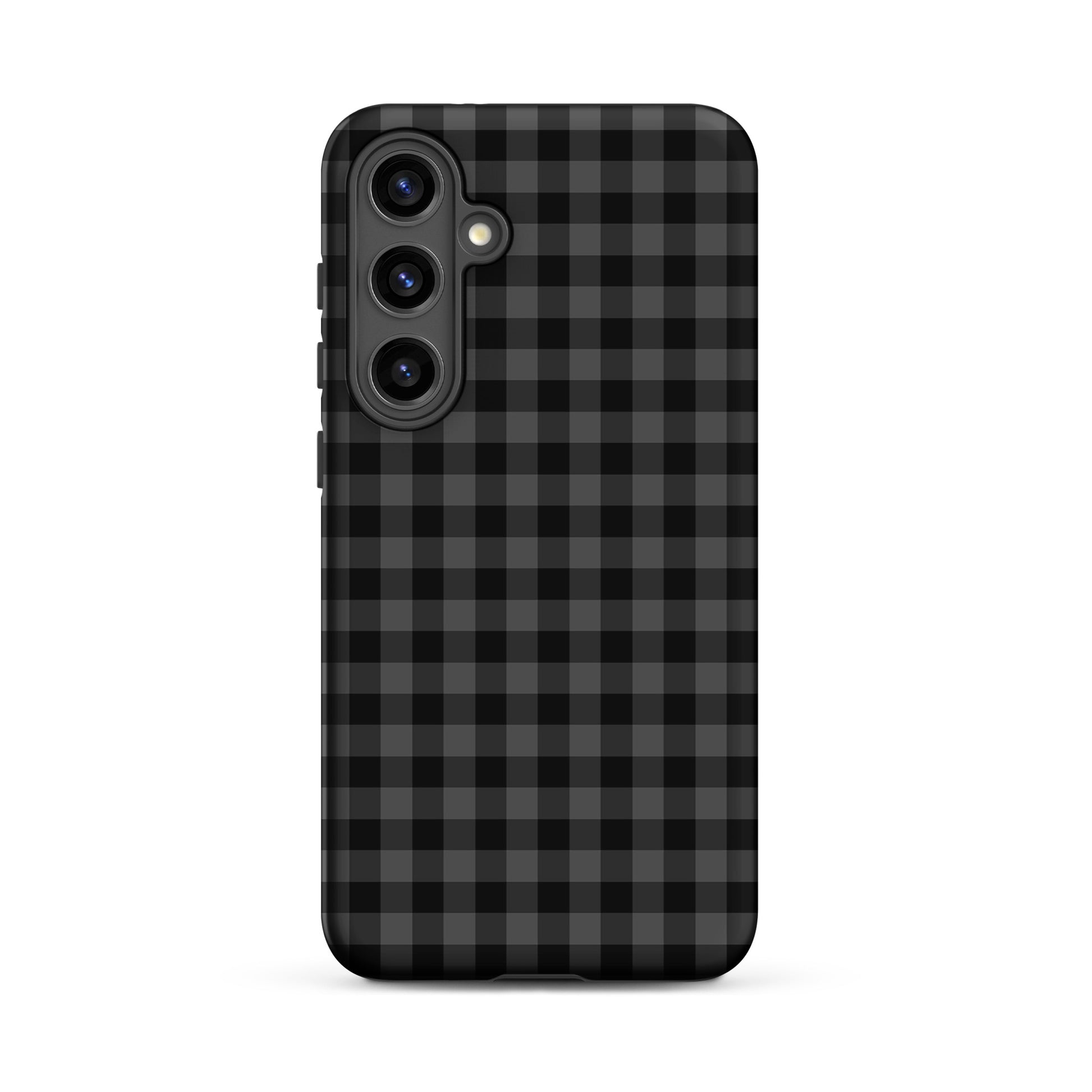 Phone Case for Samsung Galaxy with black-and-charcoal gingham pattern offering style and protection.