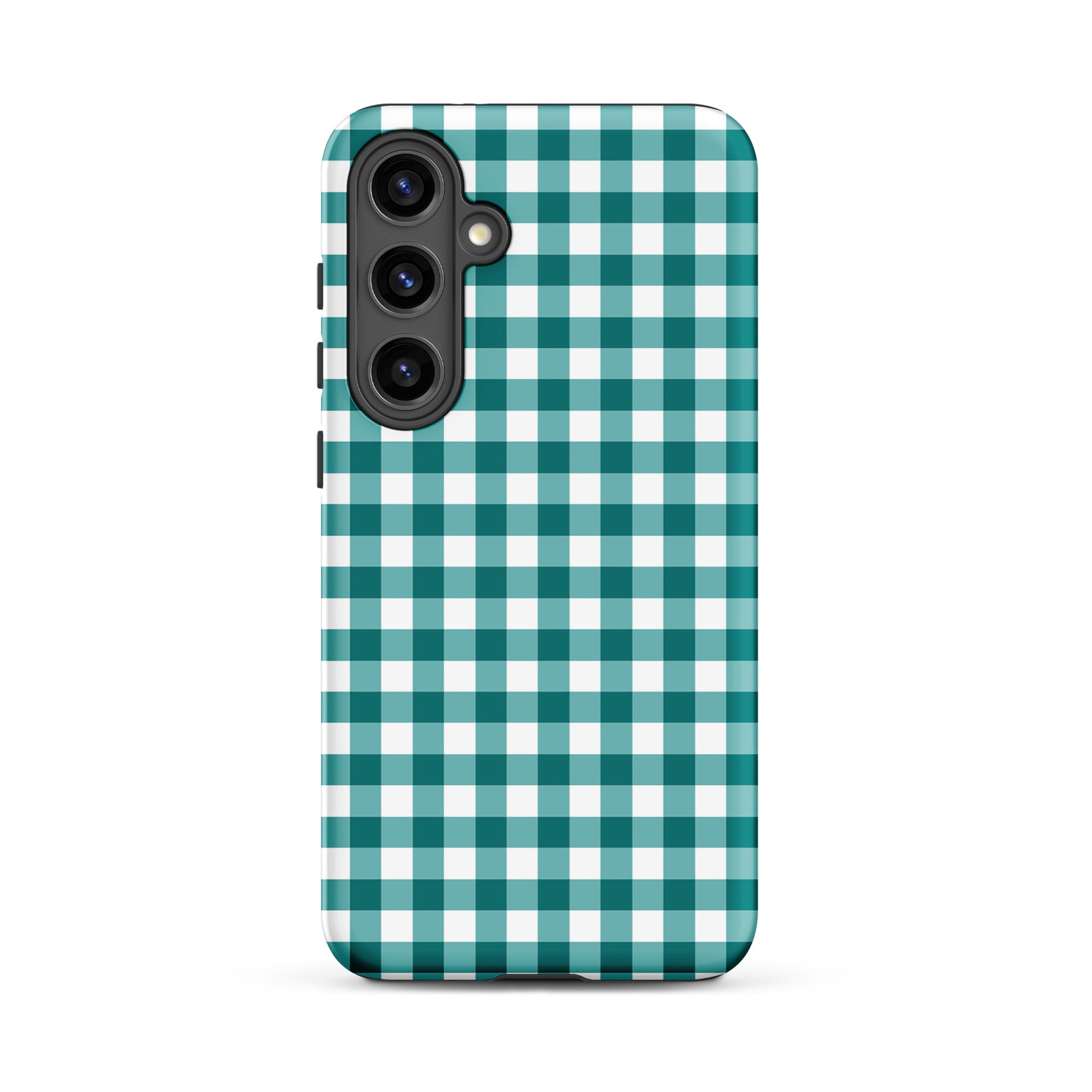 Phone Case for Samsung Galaxy with teal-and-white gingham pattern, offering style and protection.