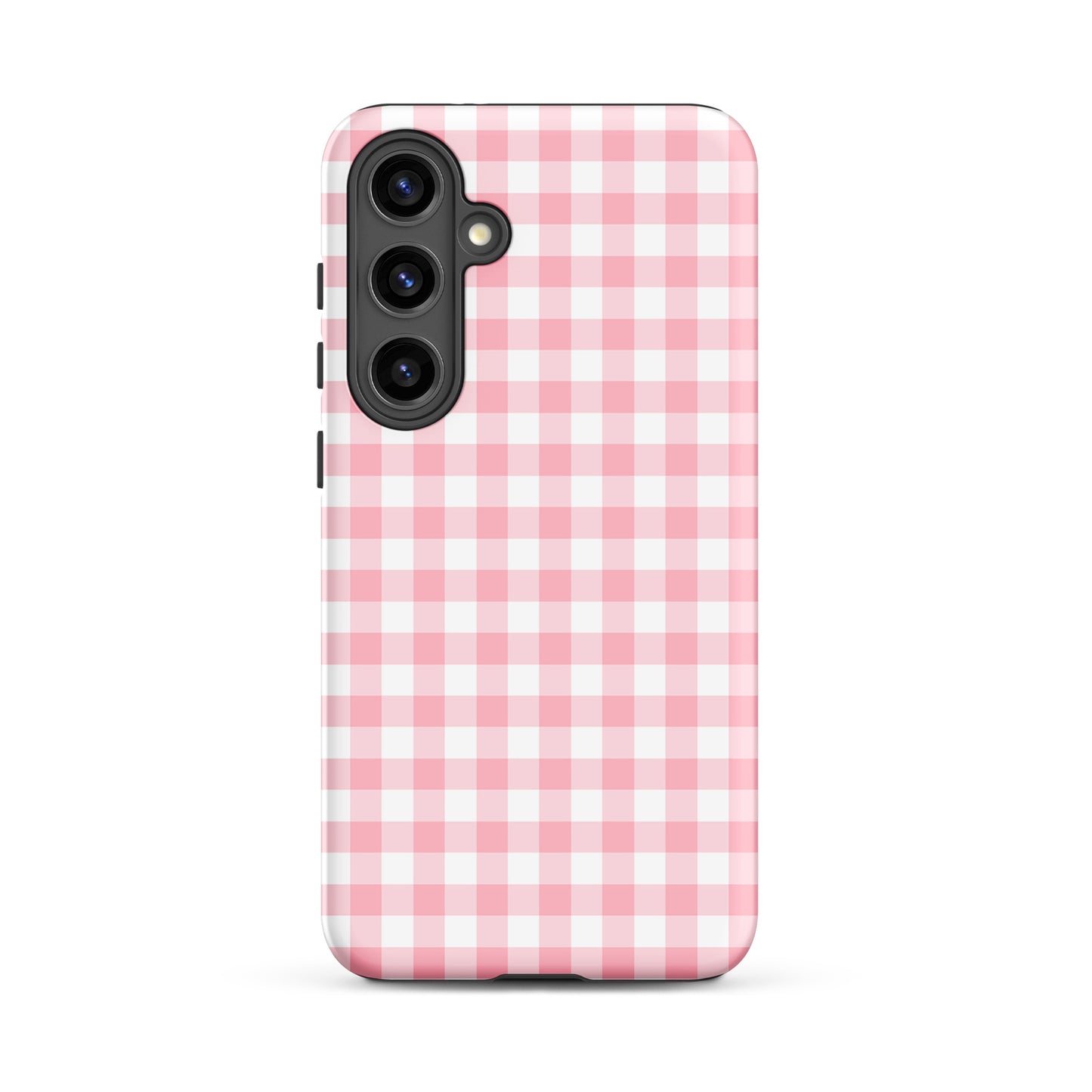 Phone Case for Samsung Galaxy in pink and white gingham pattern, offering style and protection. Ideal for phone case enthusiasts.