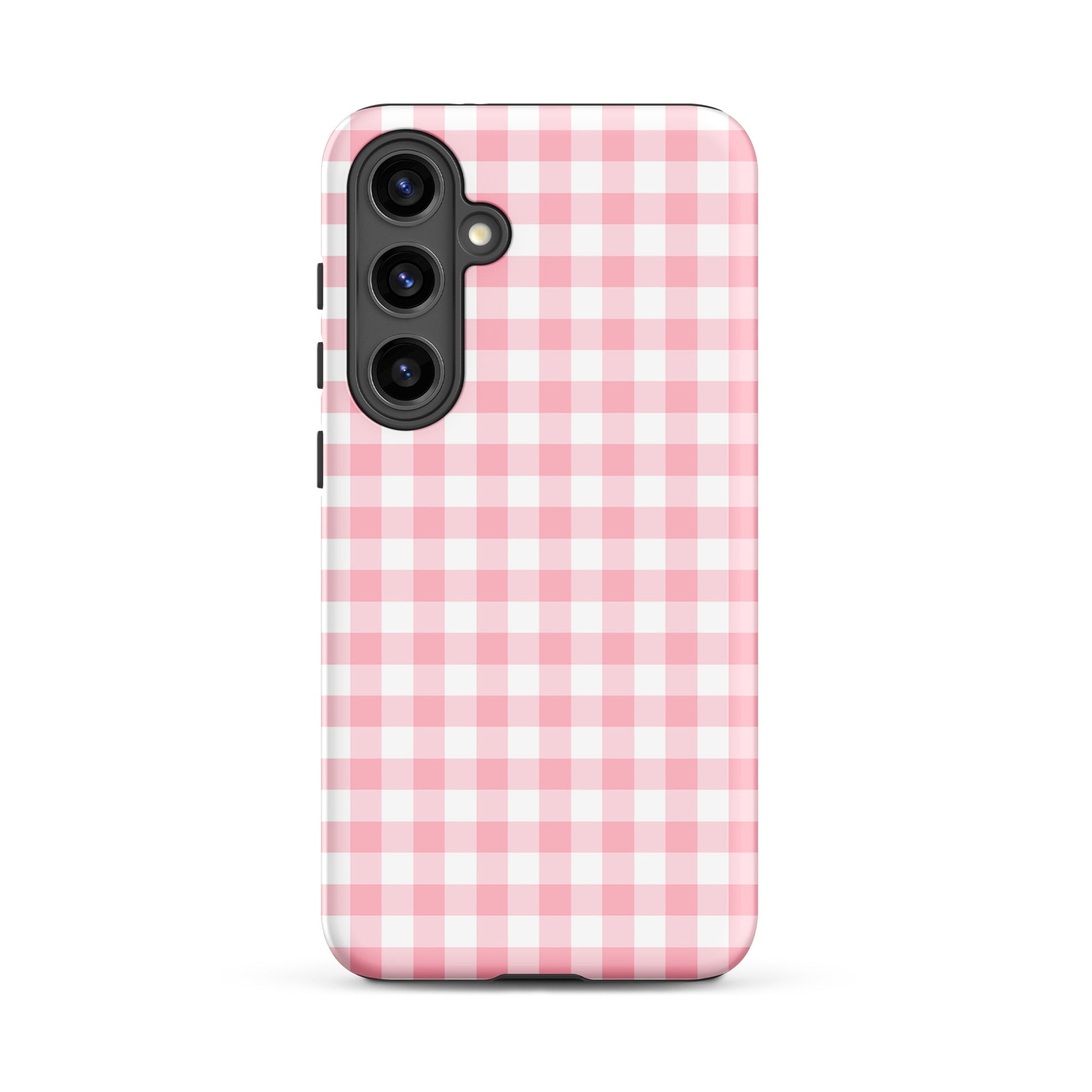 Phone Case for Samsung Galaxy in pink and white gingham pattern, offering style and protection. Ideal for phone case enthusiasts.